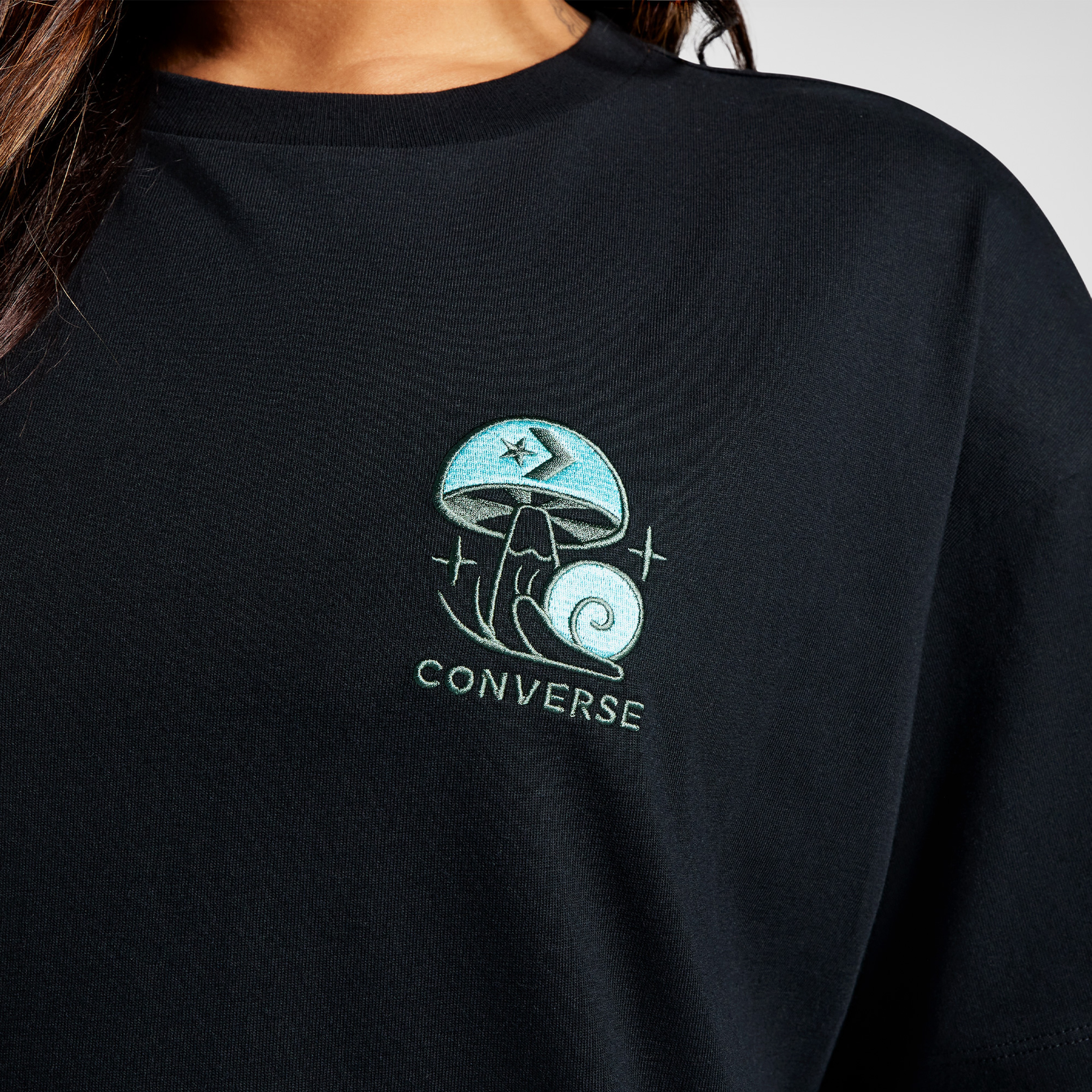 Converse Mushroom Graphic Oversize Fit Kadın Siyah T-Shirt