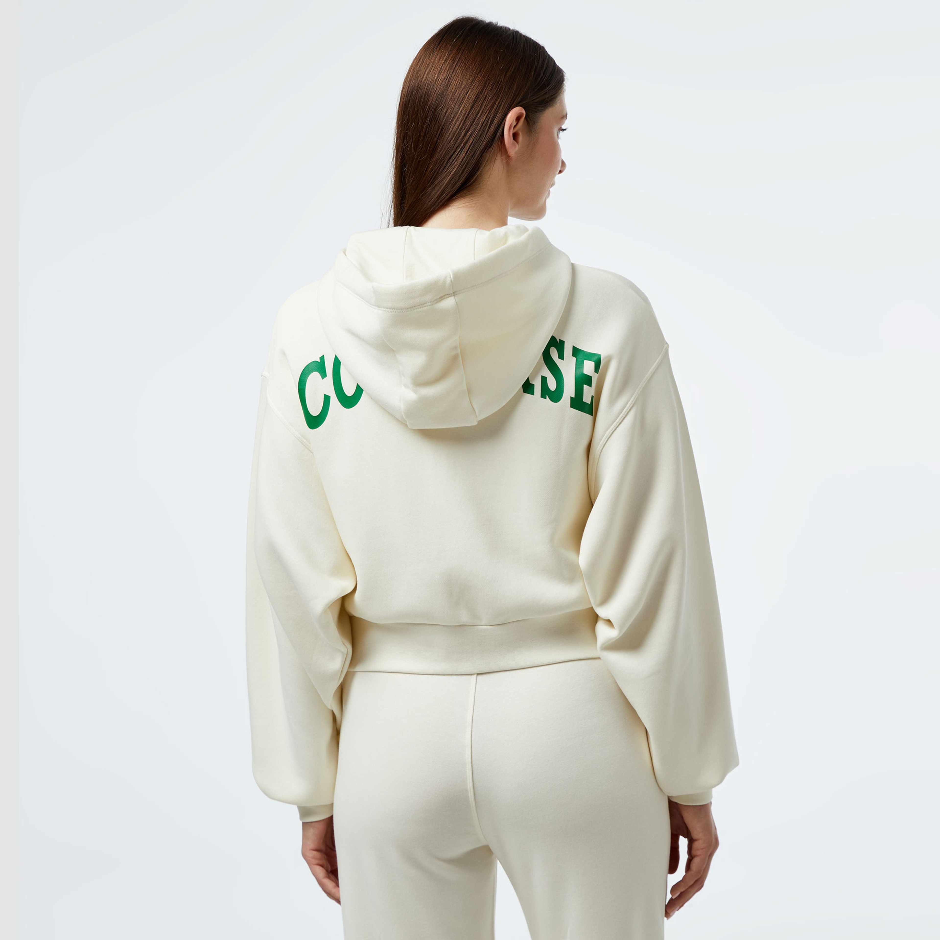 Converse Retro Fermuarlı Baskılı Kadın Krem Hoodie