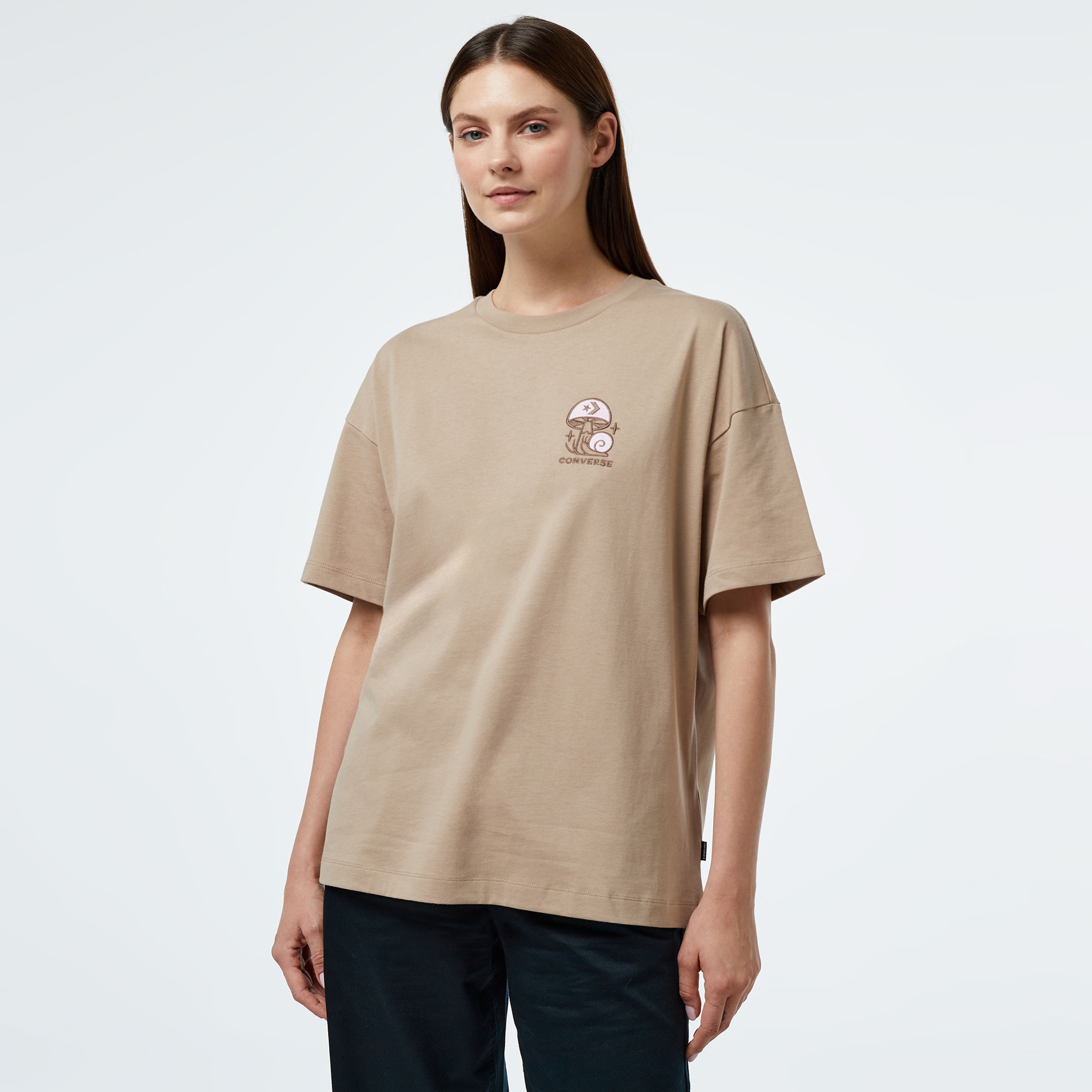 Converse Mushroom Graphic Oversize Fit Kadın Siyah T-Shirt