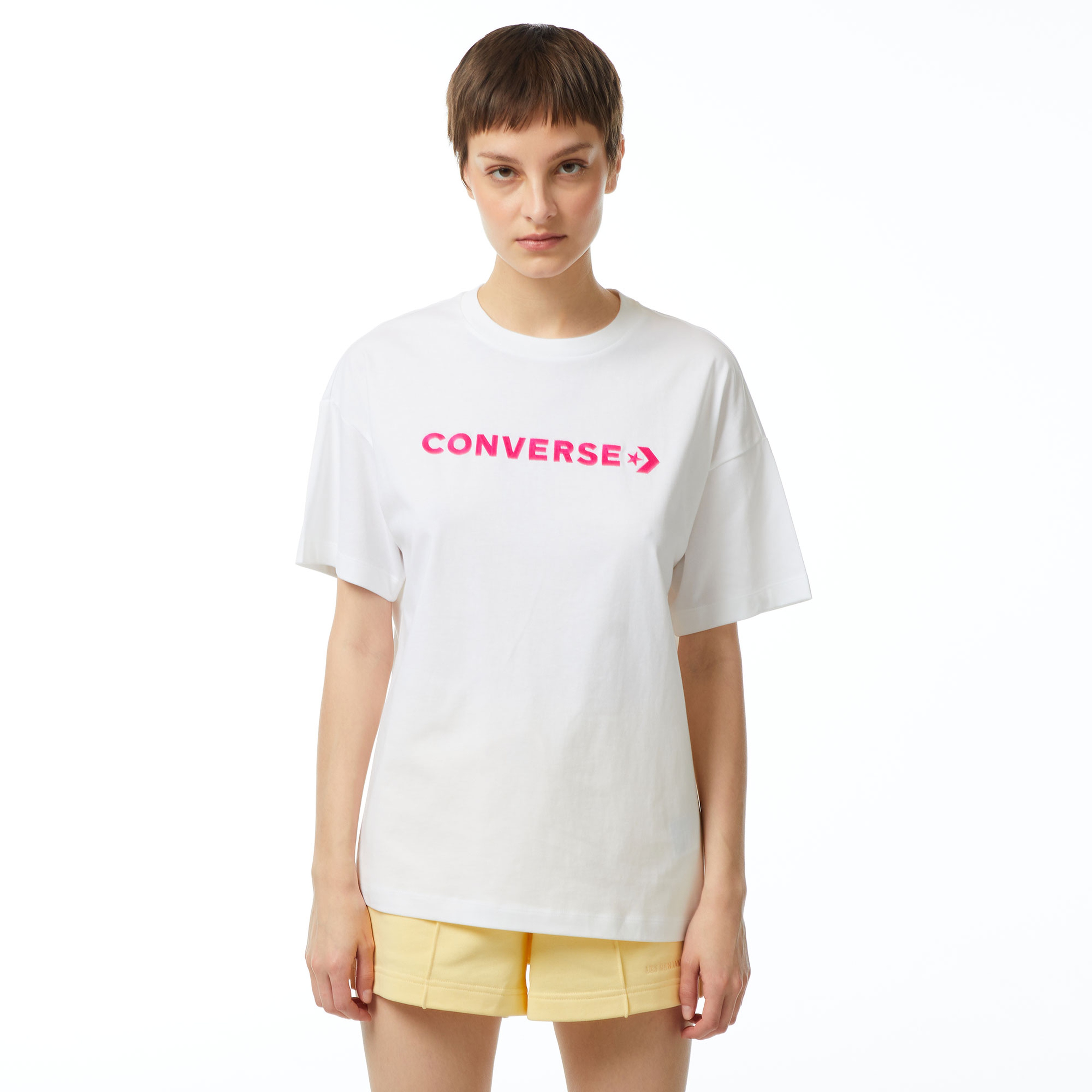 Converse Wordmark Oversize Fit Kadın Beyaz T-Shirt
