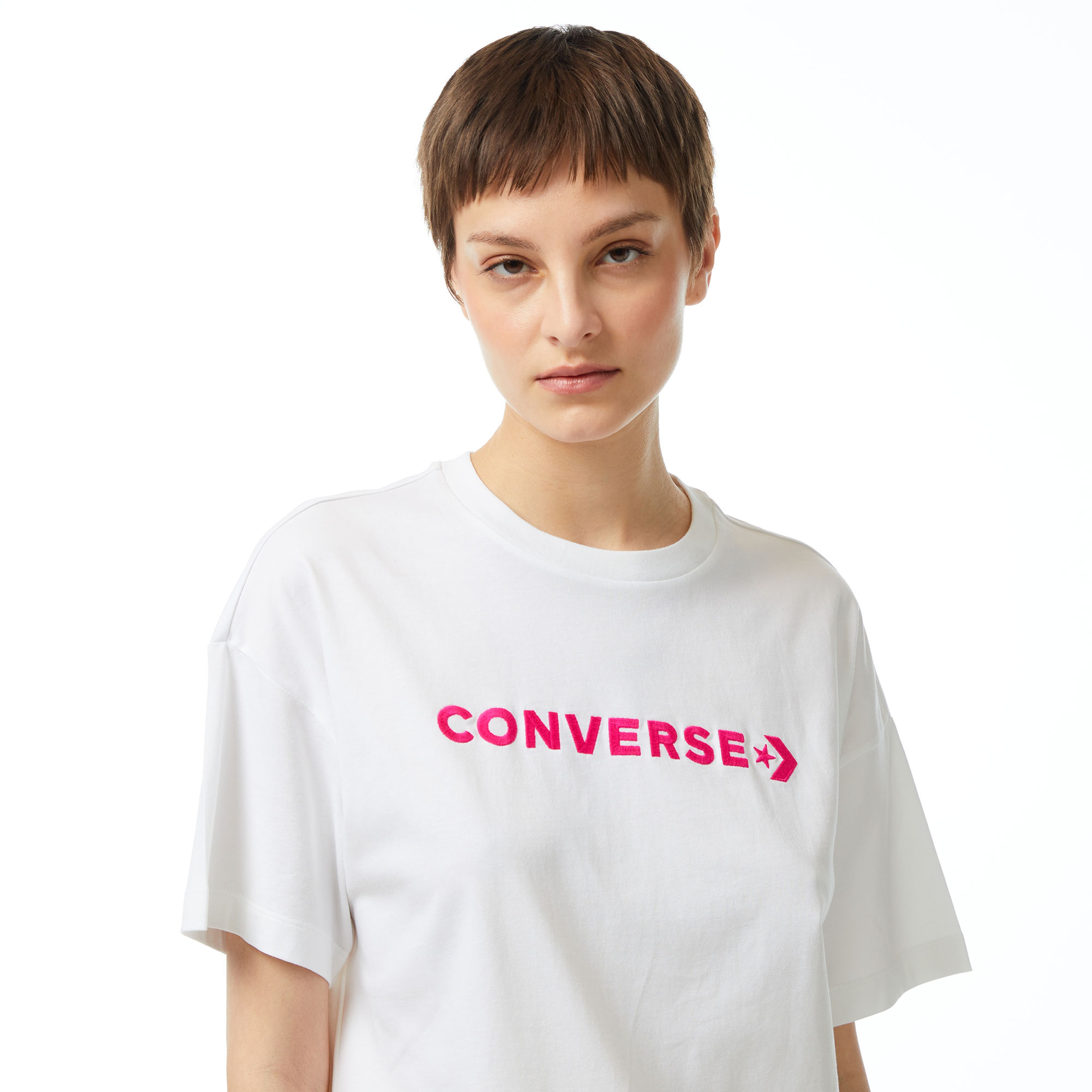 Converse Wordmark Oversize Fit Kadın Beyaz T-Shirt