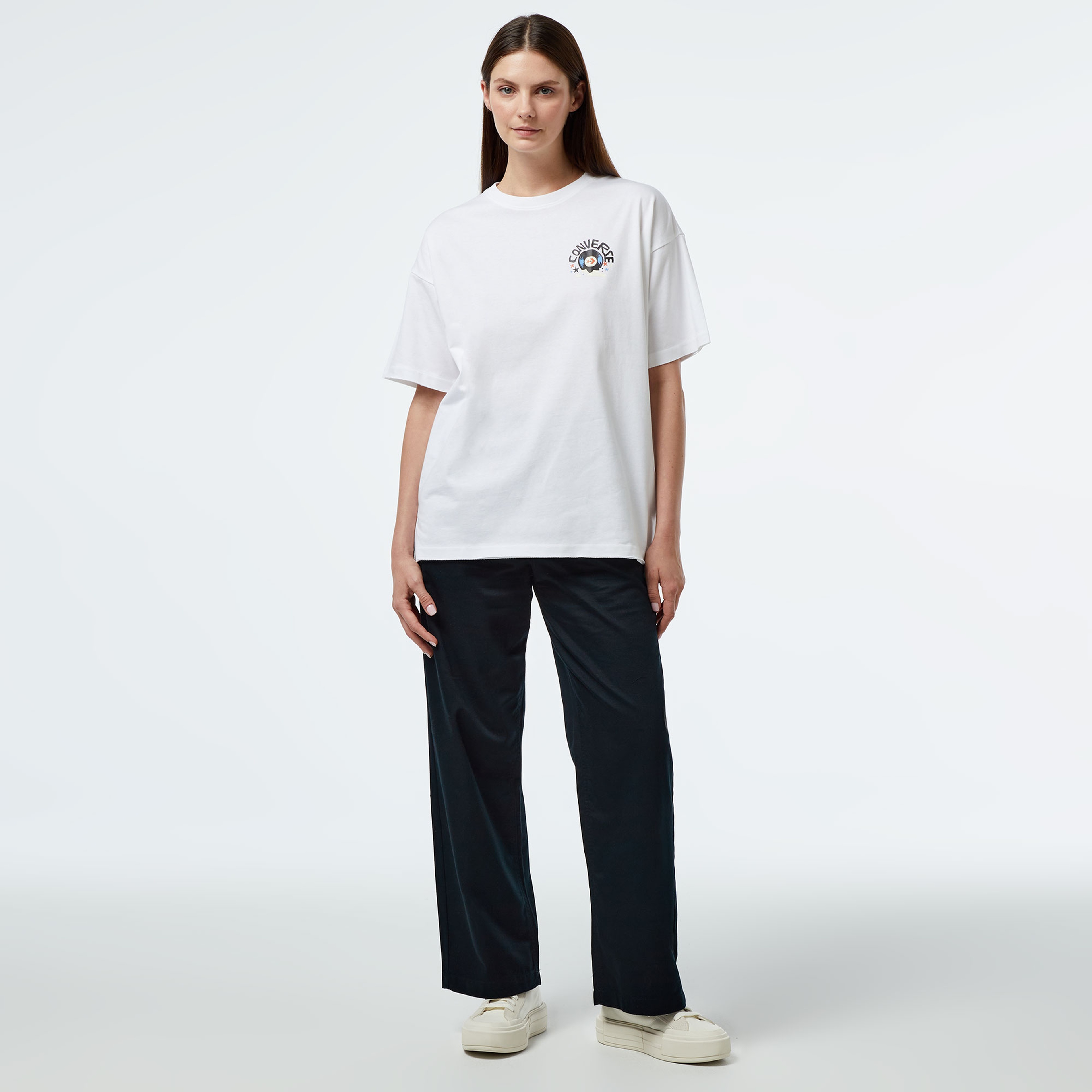 Converse Music Graphic Oversize Fit Kadın Beyaz T-Shirt