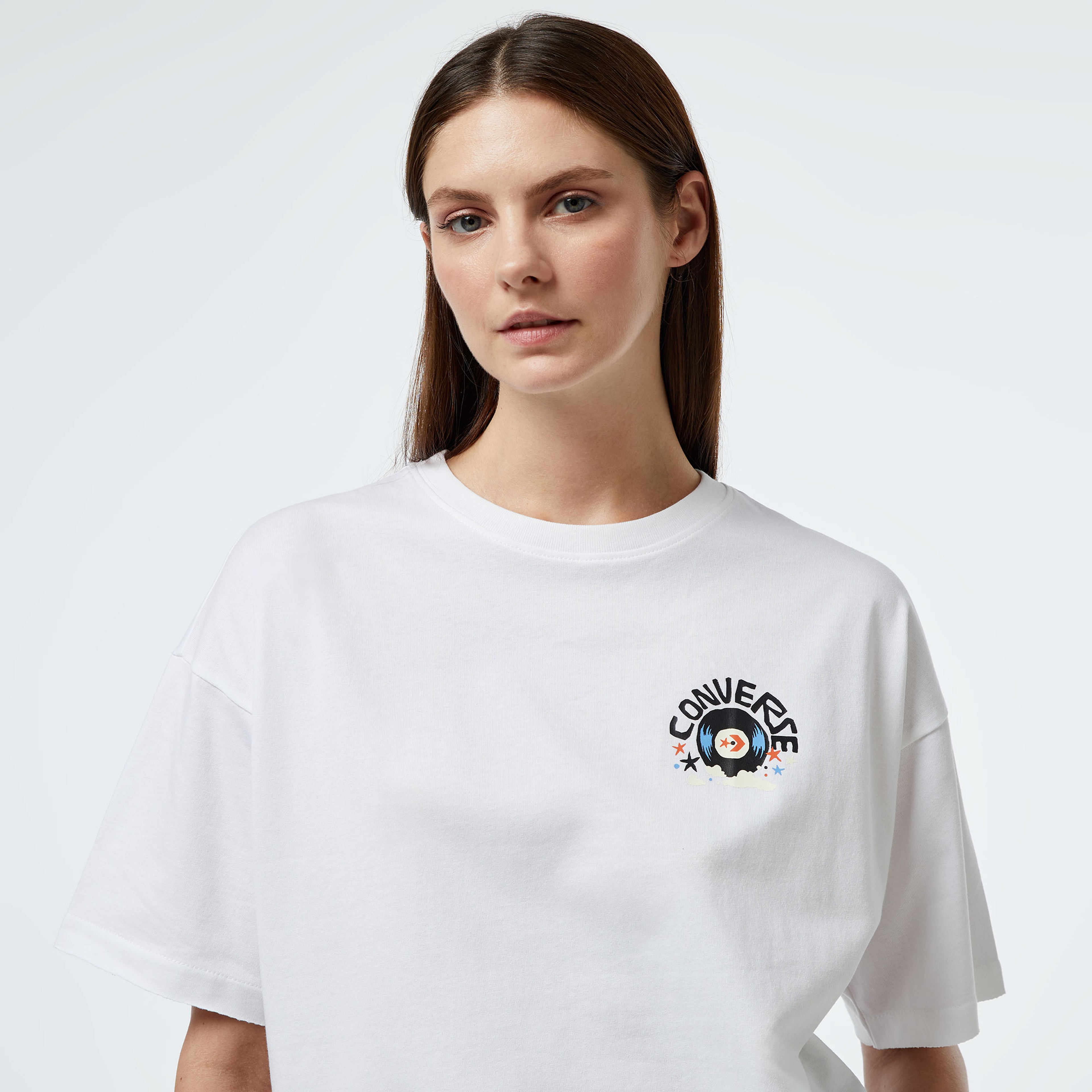 Converse Music Graphic Oversize Fit Kadın Beyaz T-Shirt