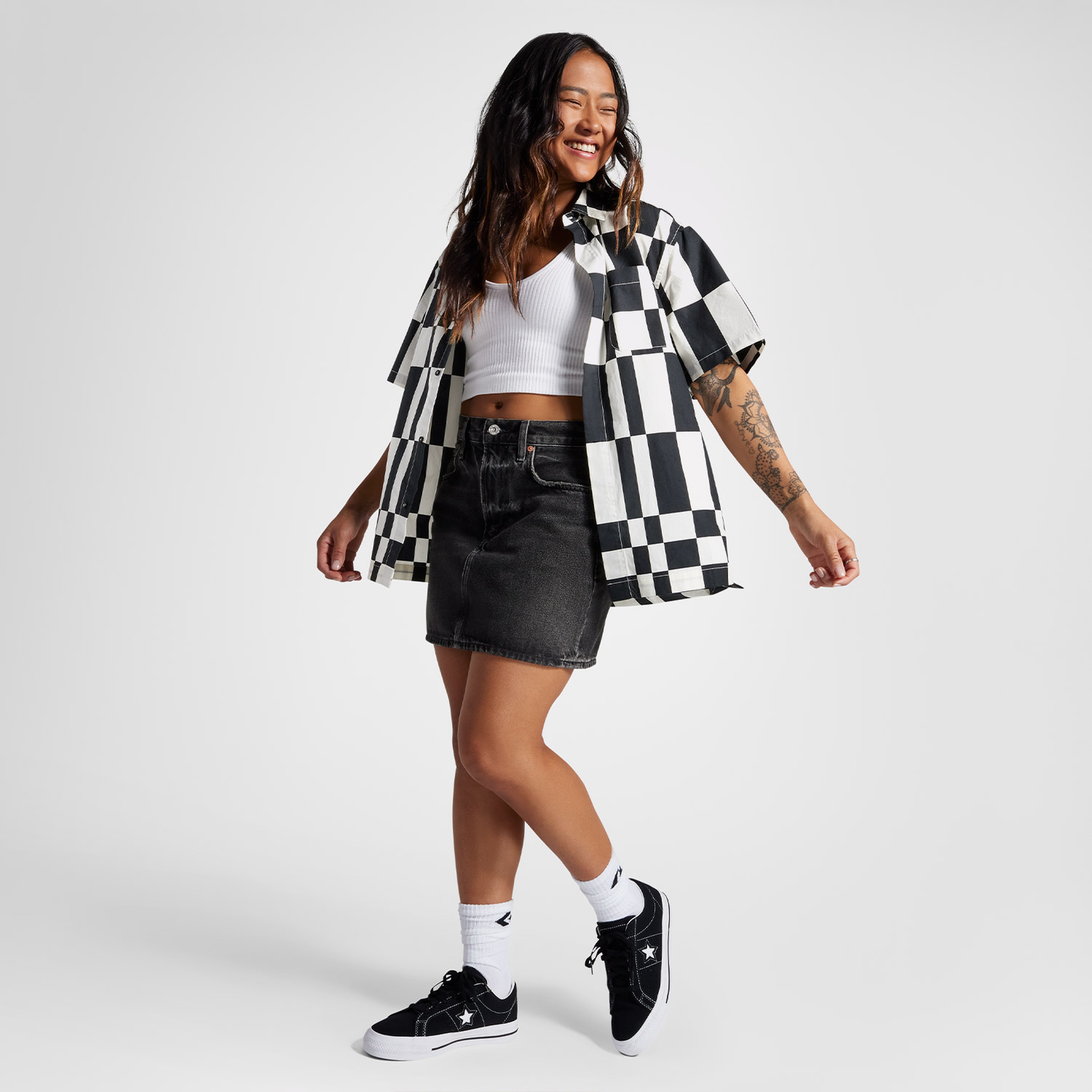 Converse Classic Desenli Kadın Siyah Gömlek