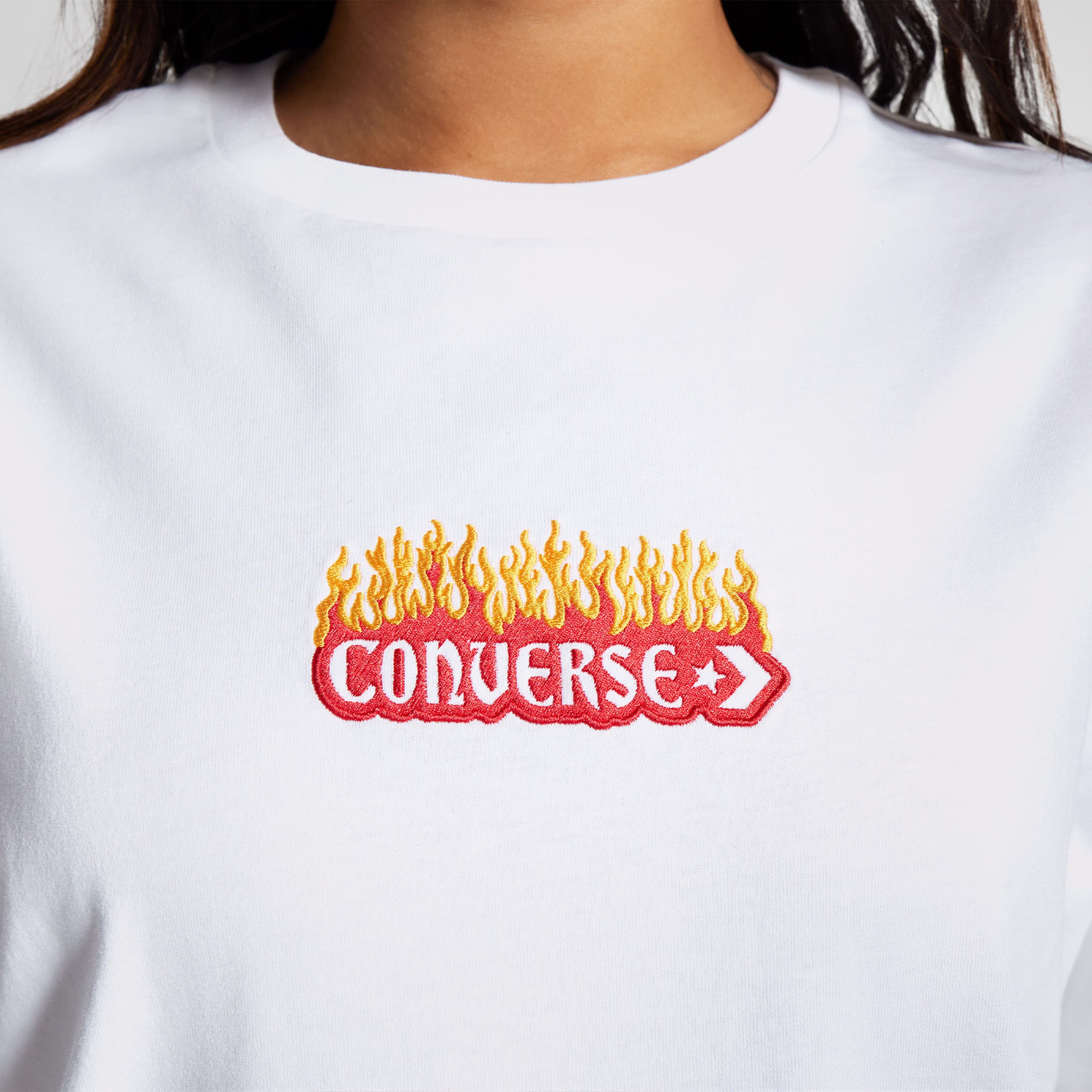 Converse Flaming Oversize Fit Kadın Beyaz T-Shirt