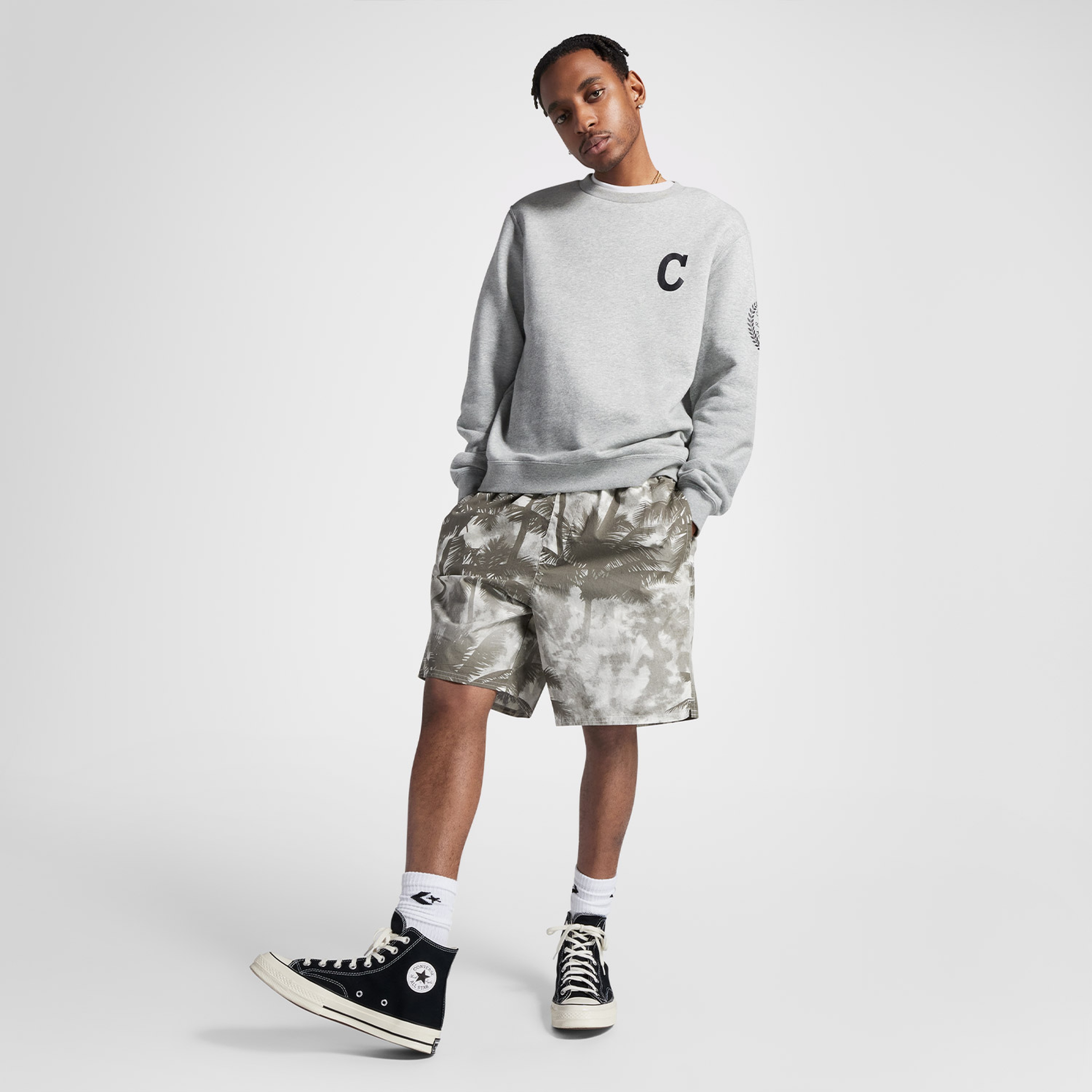 Converse Classic Desenli Erkek Gri Şort