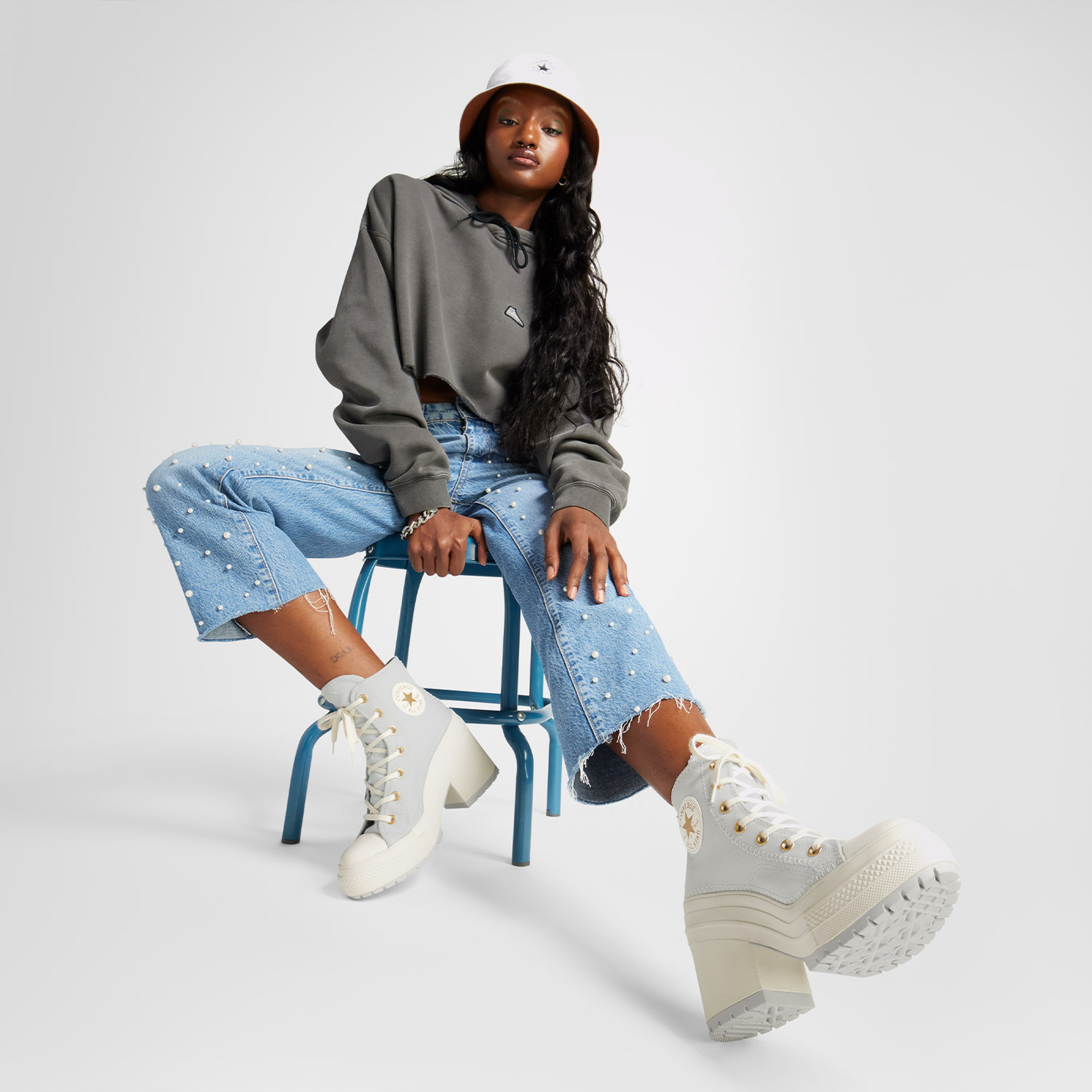 Converse Chuck 70 De Luxe Heel Unisex Gri Platform Sneaker