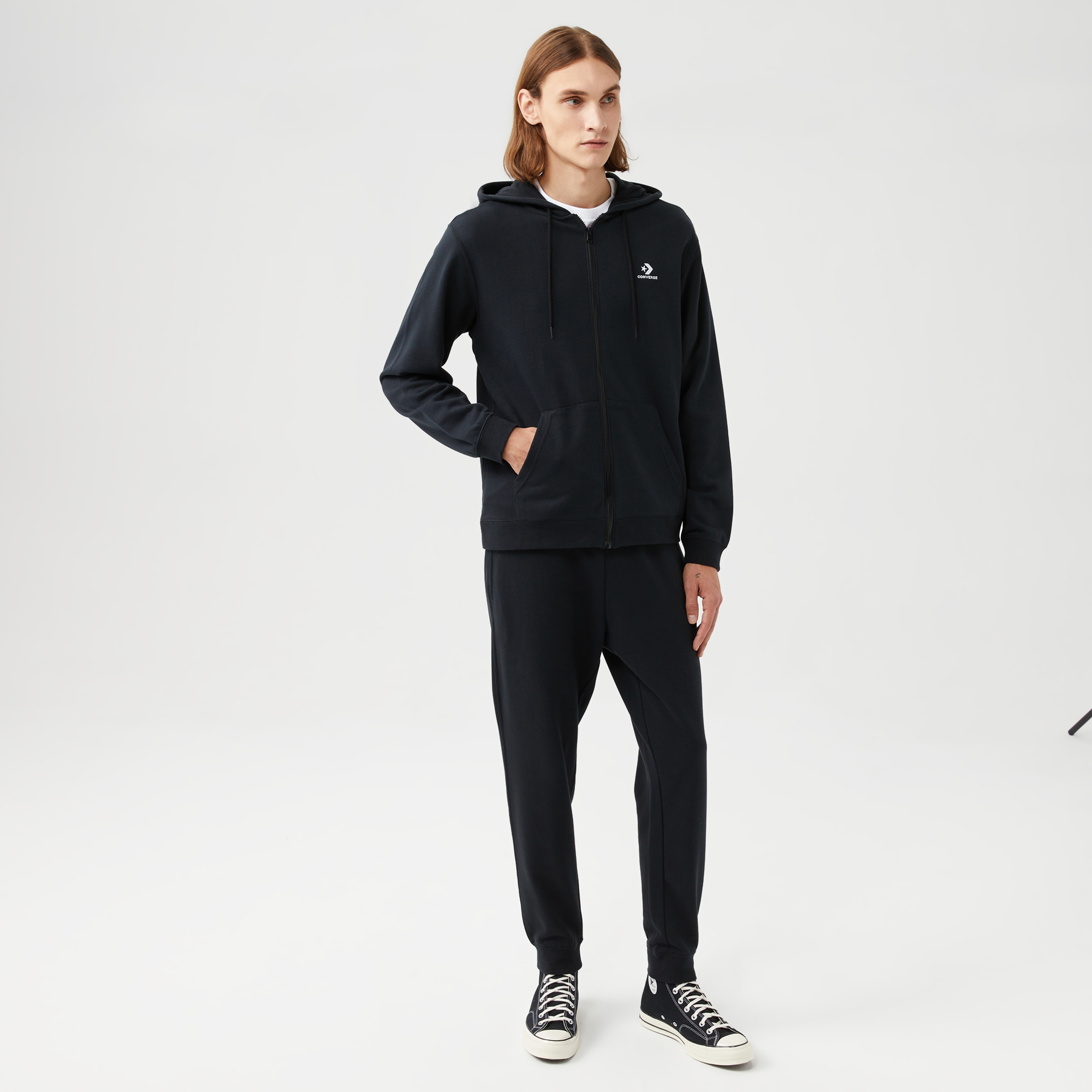 Converse Unisex Siyah Fermuarlı Hoodie