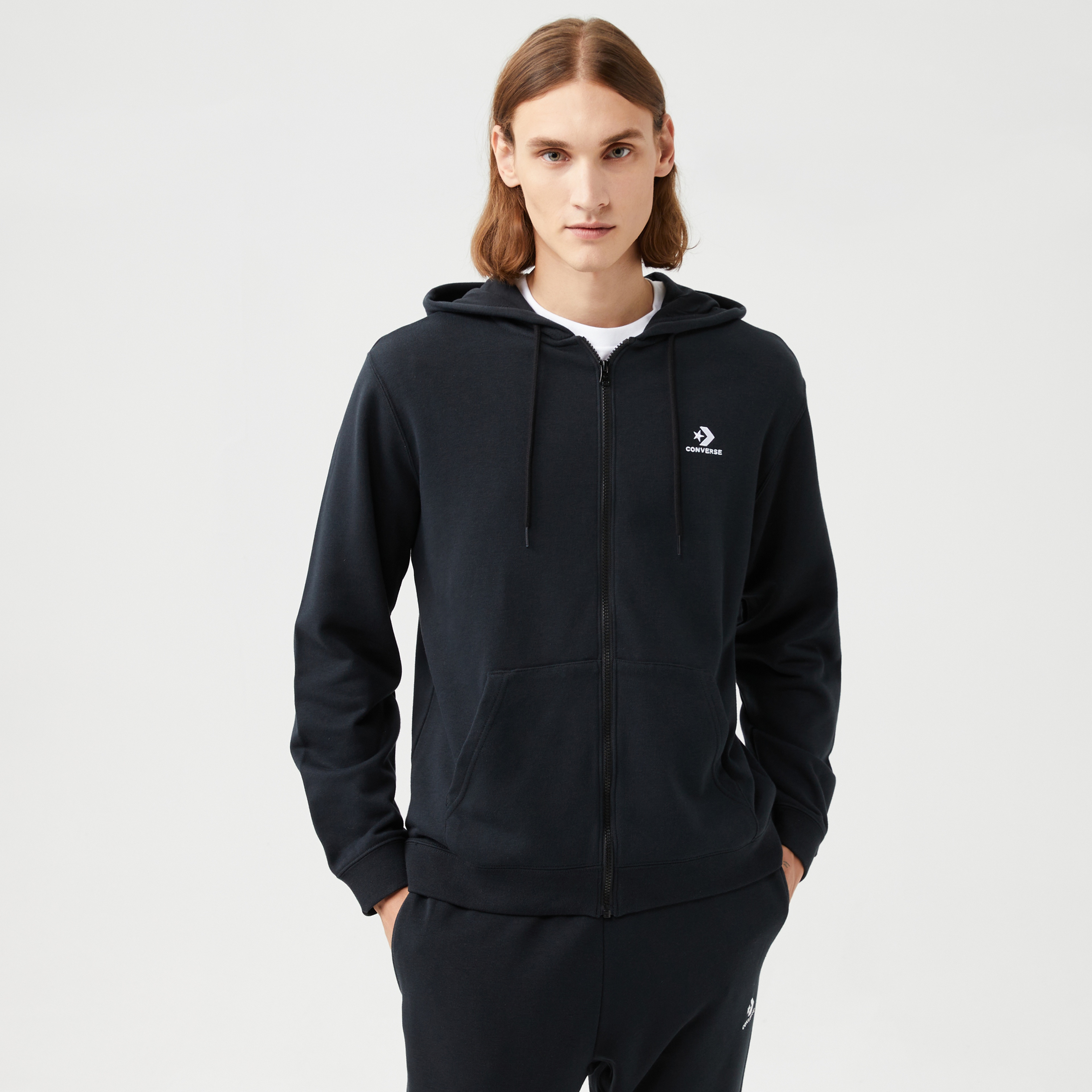 Converse Unisex Siyah Fermuarlı Hoodie