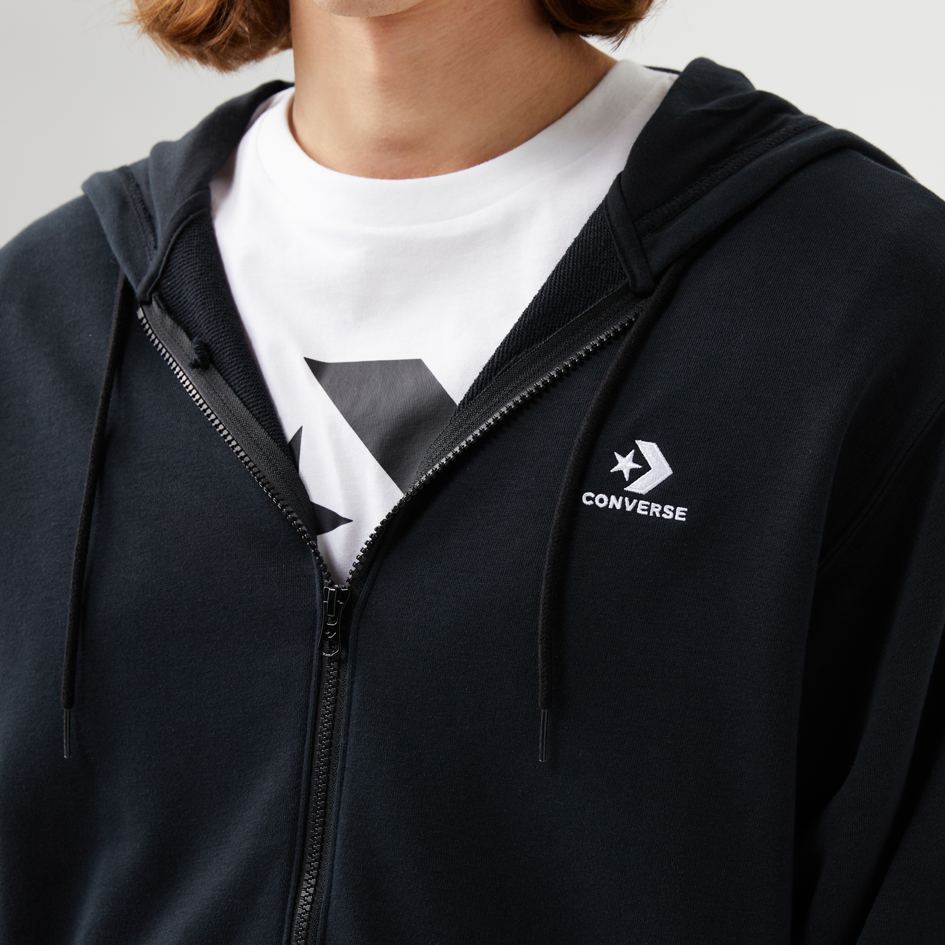 Converse Unisex Siyah Fermuarlı Hoodie