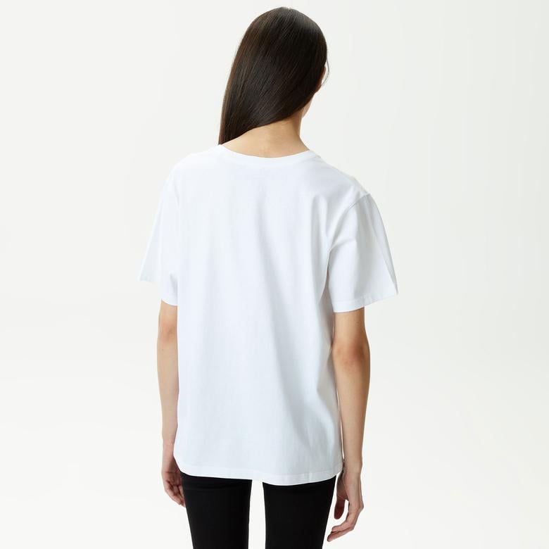 KADIN BASKILI BİSİKLET YAKA BEYAZ T-SHIRT