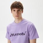 ERKEK BASKILI BİSİKLET YAKA MOR  T-SHIRT