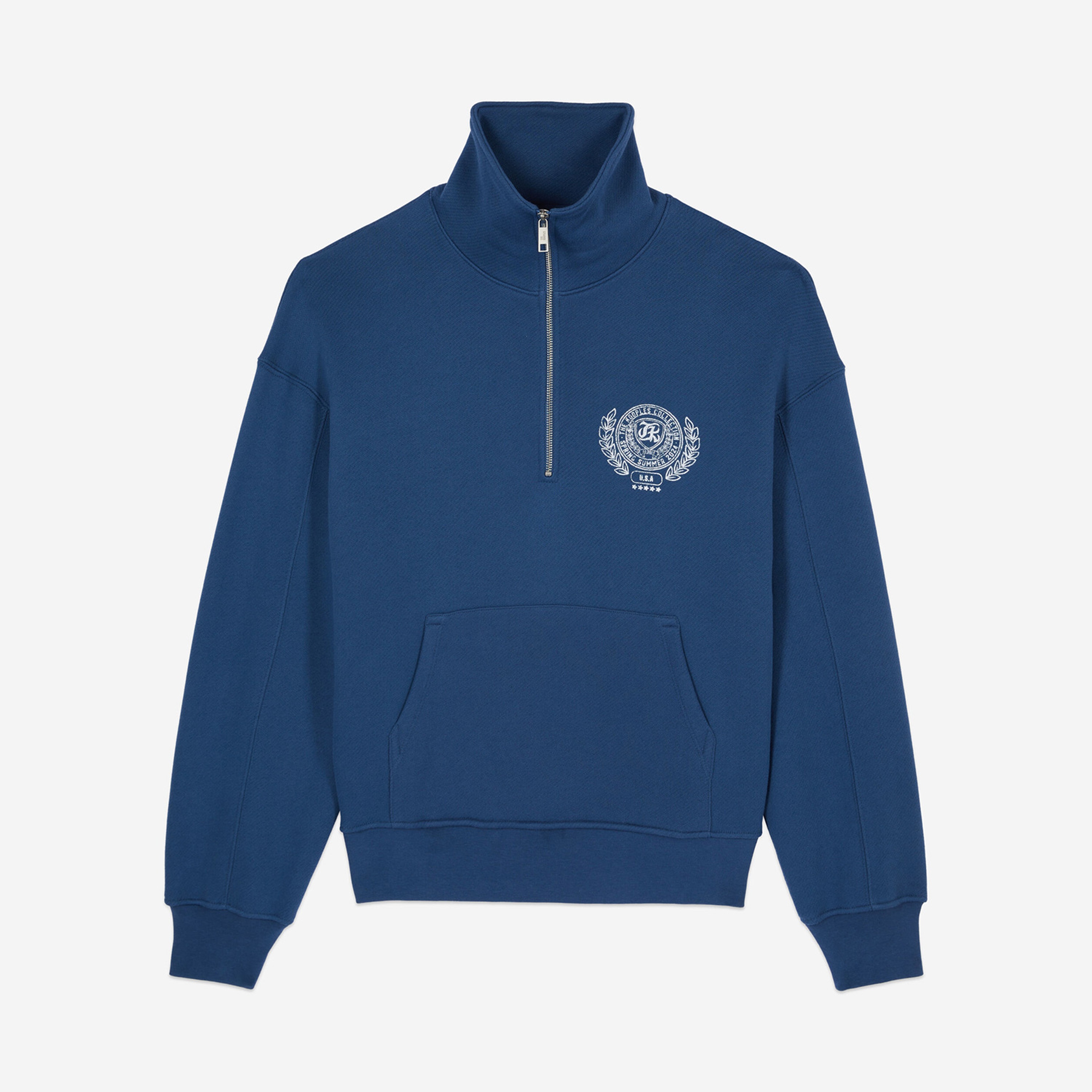 ERKEK BASKILI YARIM FERMUARLI MAVİ SWEATSHIRT