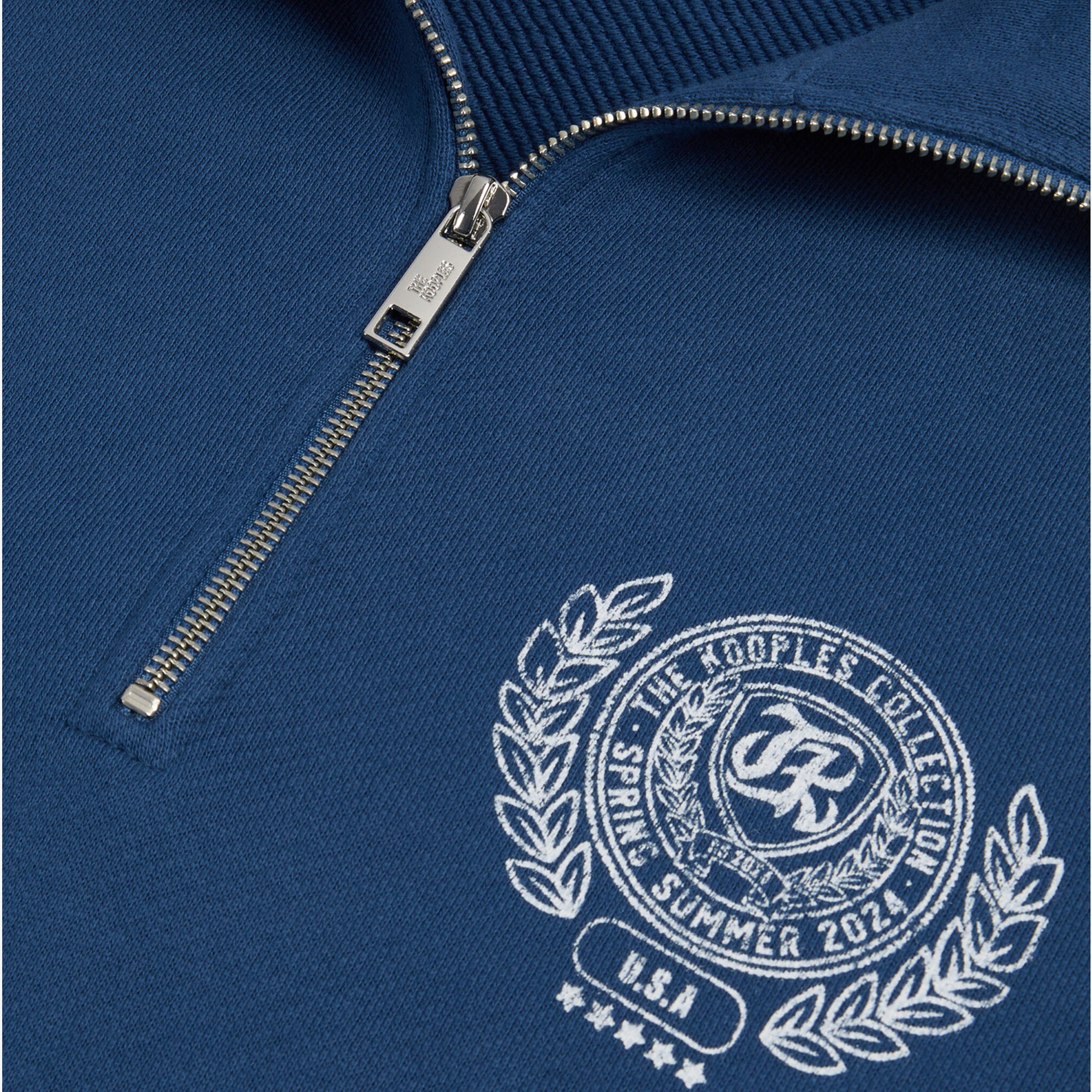 ERKEK BASKILI YARIM FERMUARLI MAVİ SWEATSHIRT