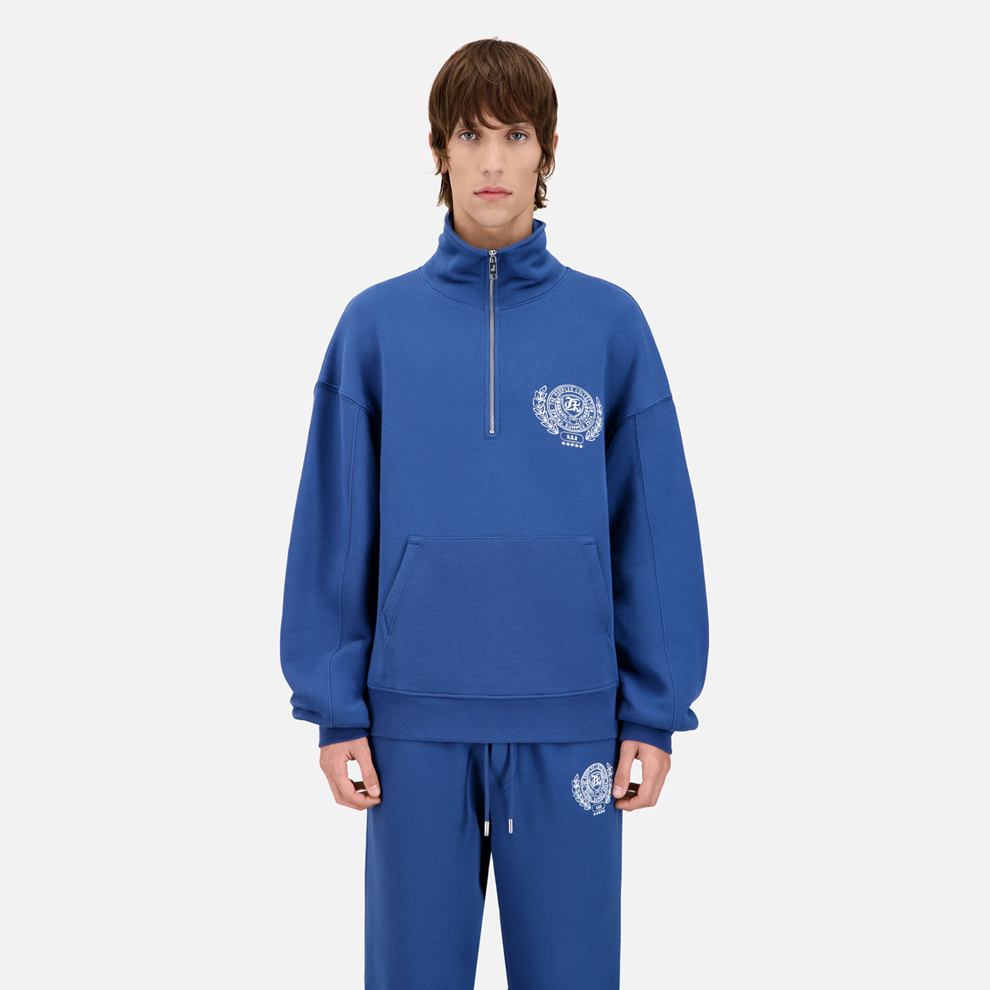 ERKEK BASKILI YARIM FERMUARLI MAVİ SWEATSHIRT