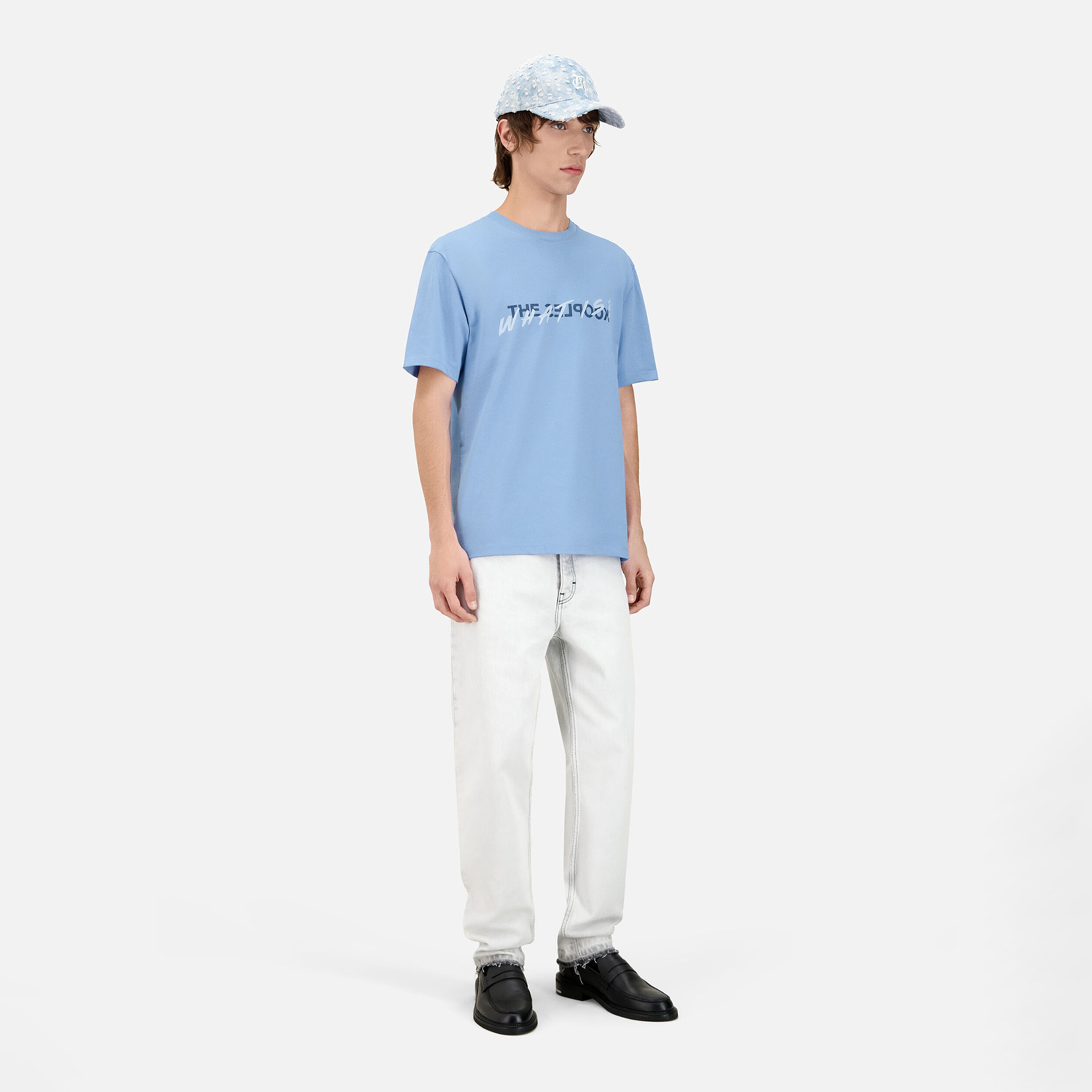 ERKEK BASKILI BİSİKLET YAKA AÇIK MAVİ T-SHIRT