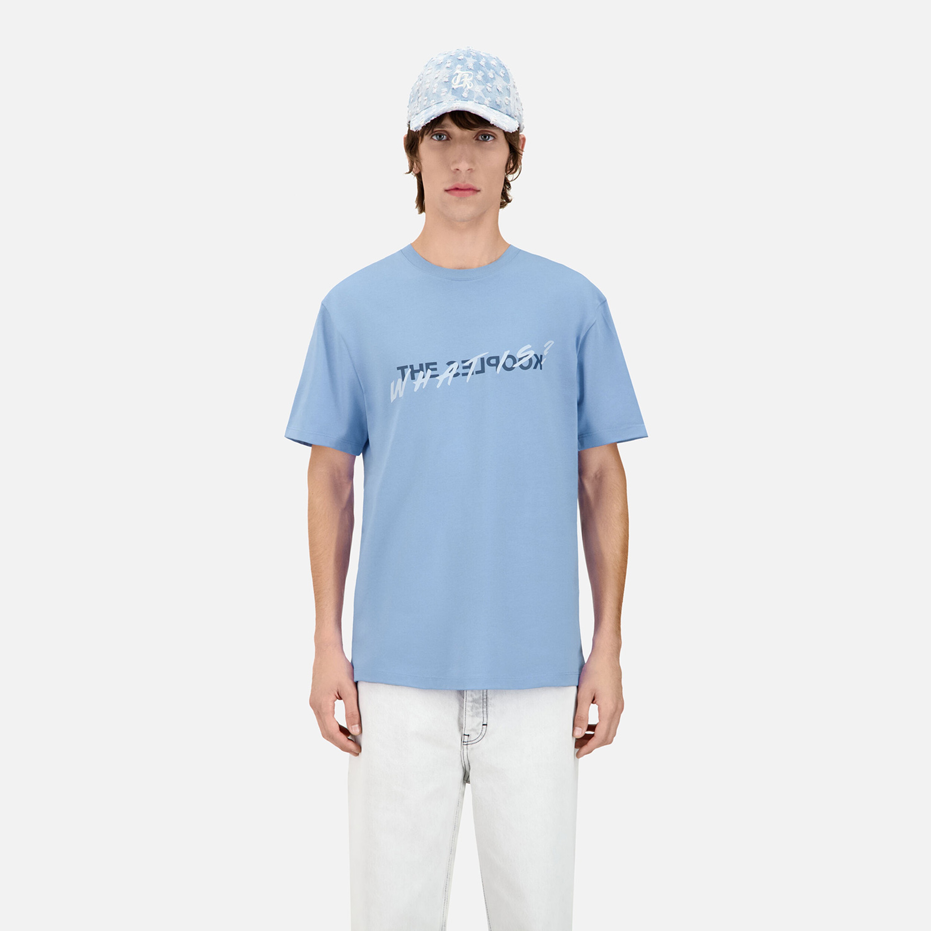 ERKEK BASKILI BİSİKLET YAKA AÇIK MAVİ T-SHIRT