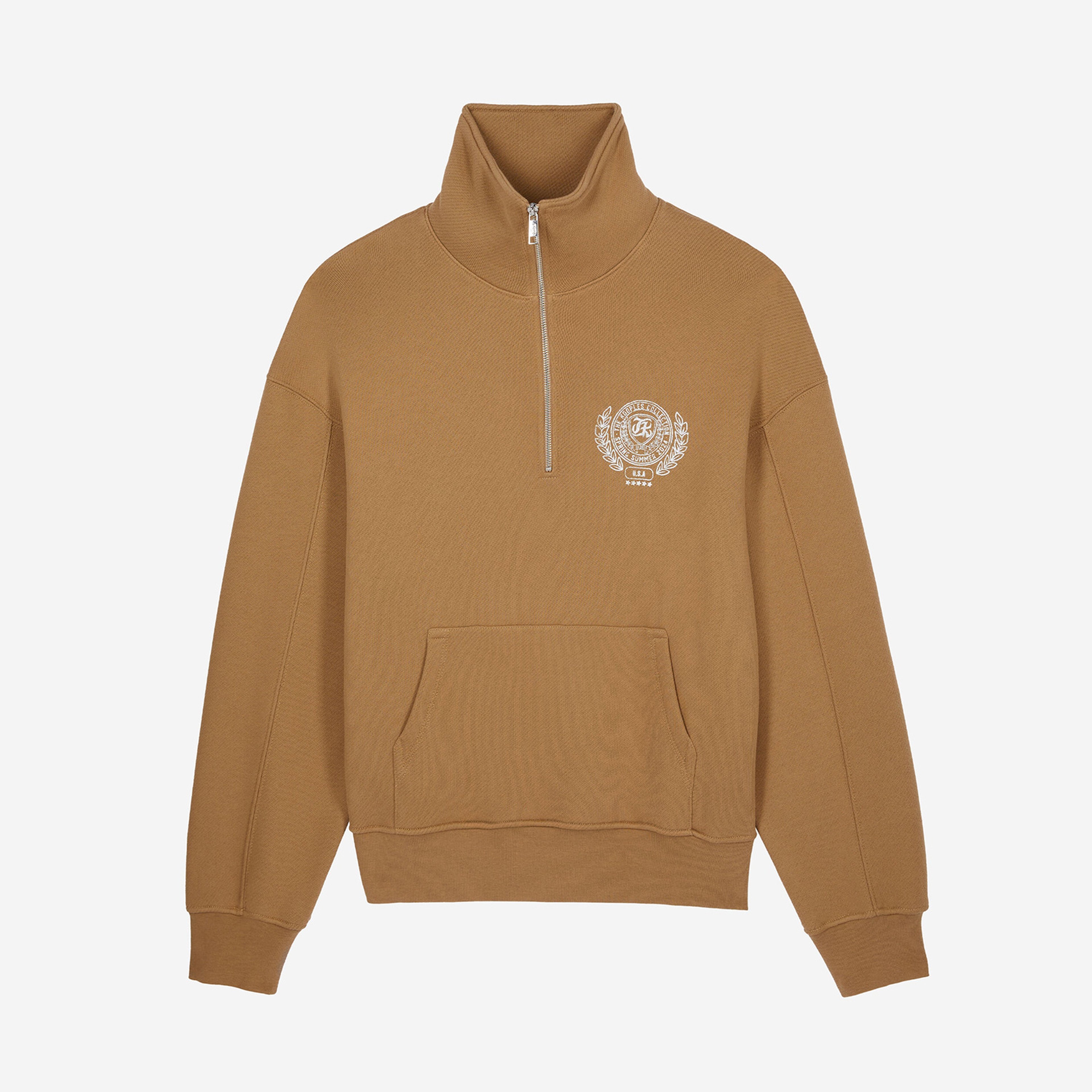 ERKEK BASKILI YARIM FERMUARLI BEJ SWEATSHIRT