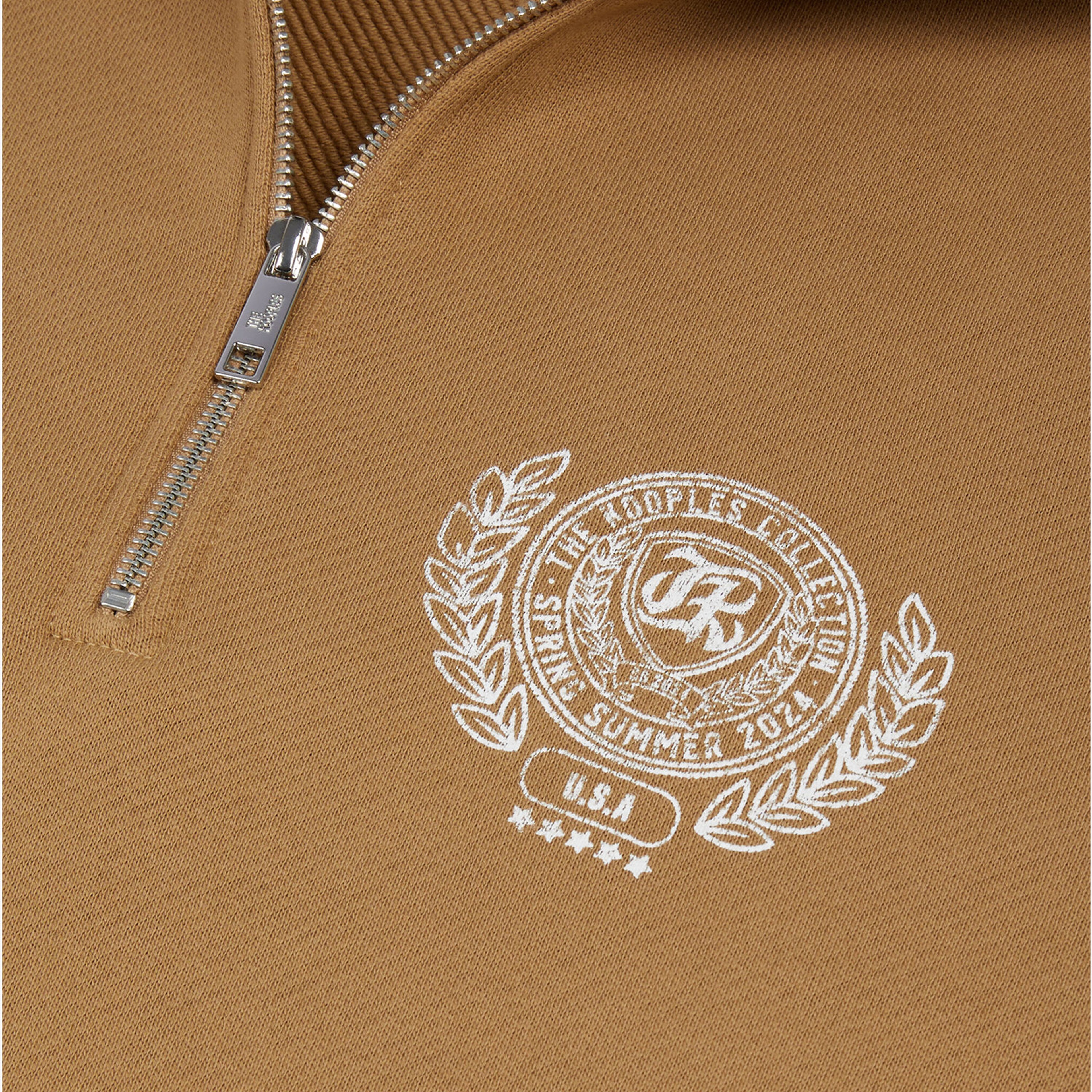 ERKEK BASKILI YARIM FERMUARLI BEJ SWEATSHIRT