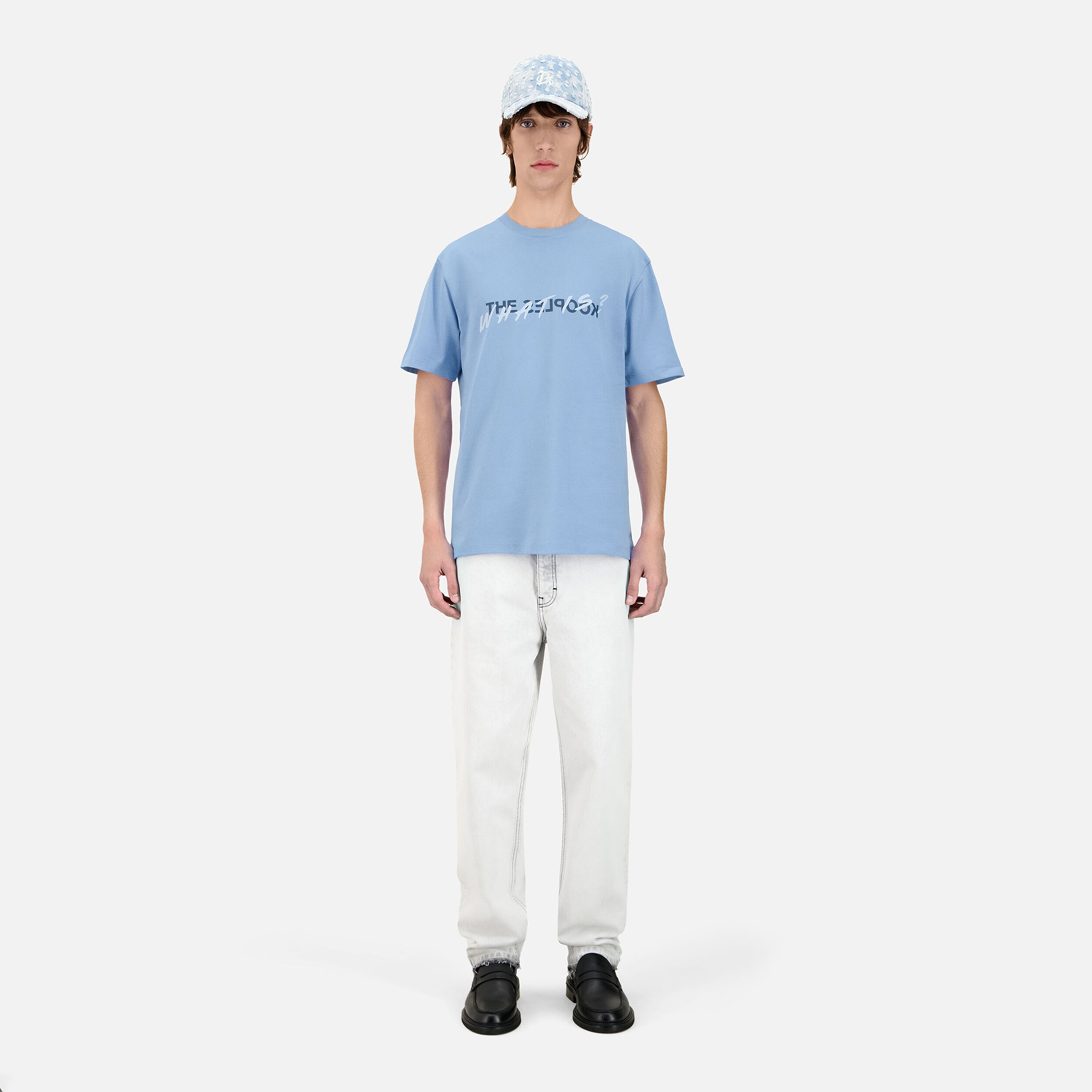 ERKEK BASKILI BİSİKLET YAKA AÇIK MAVİ T-SHIRT