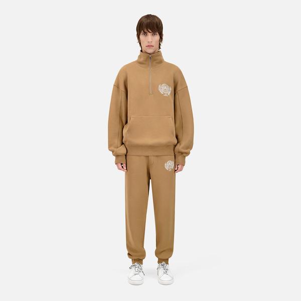 ERKEK BASKILI YARIM FERMUARLI BEJ SWEATSHIRT