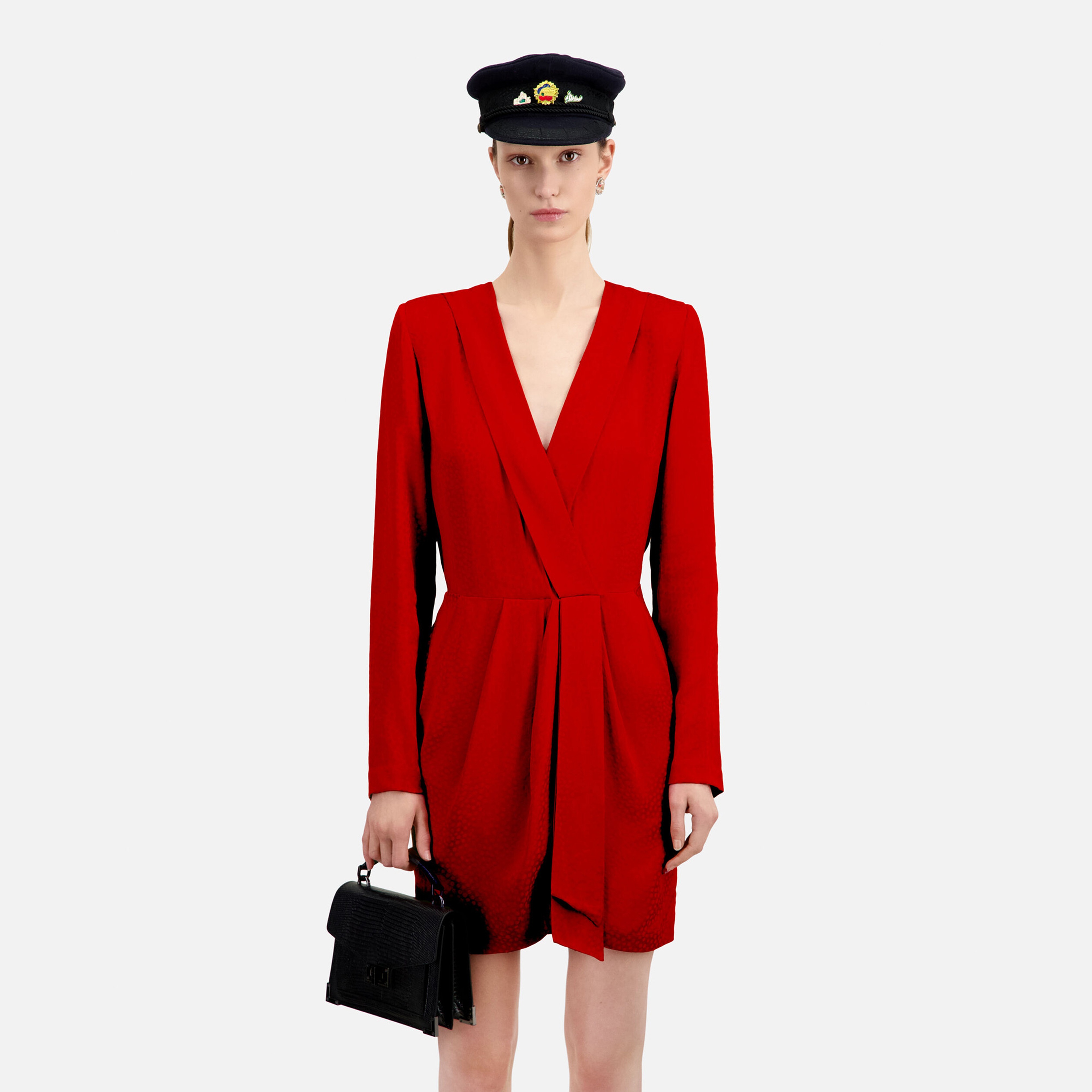 KIRMIZI PUANTİYELİ V YAKA KIRMIZI ELBİSE