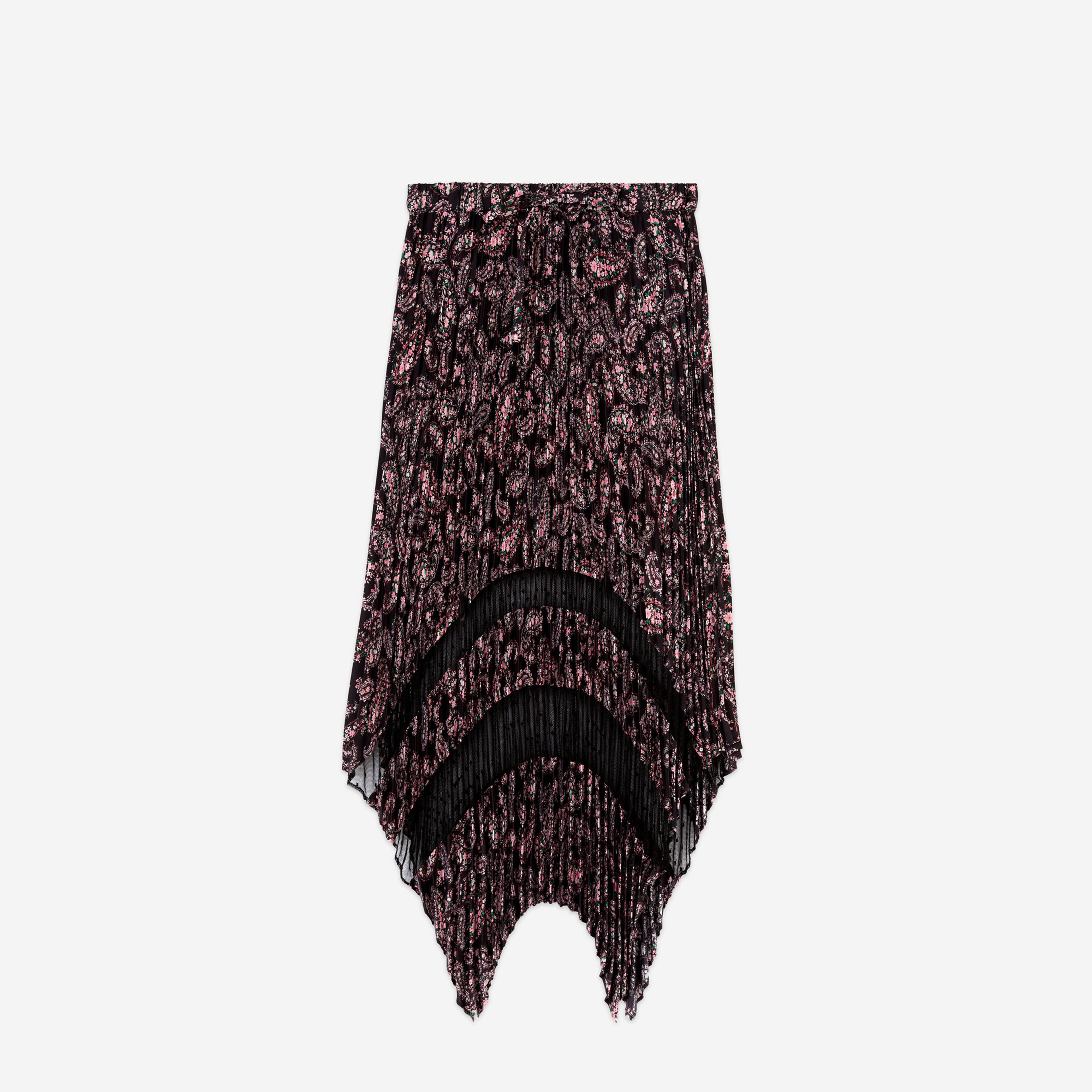 KADIN DESENLİ TÜL DETAYLI SİYAH UZUN ETEK