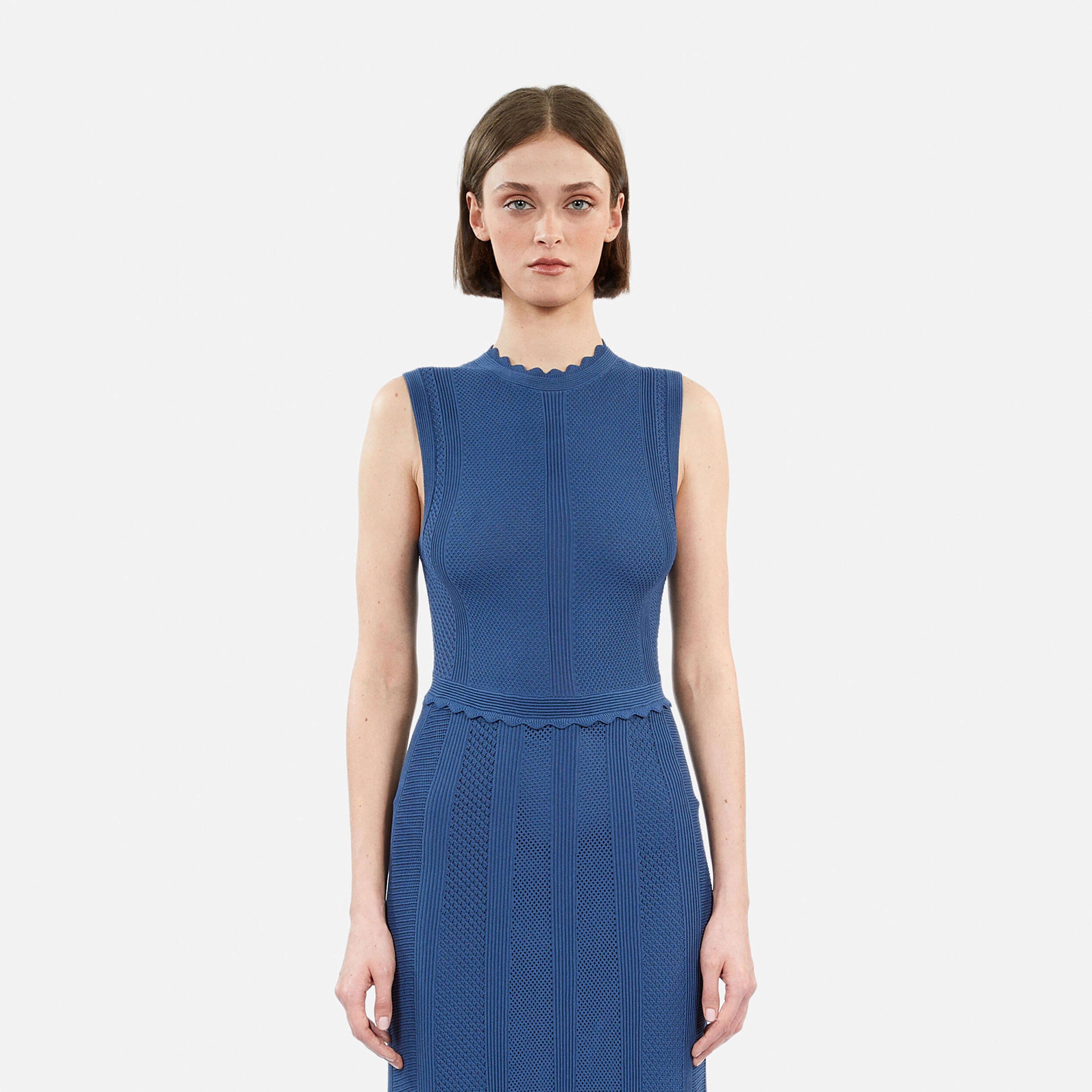 KADIN BİSİKLET YAKA MAVİ ÖRGÜ ELBİSE