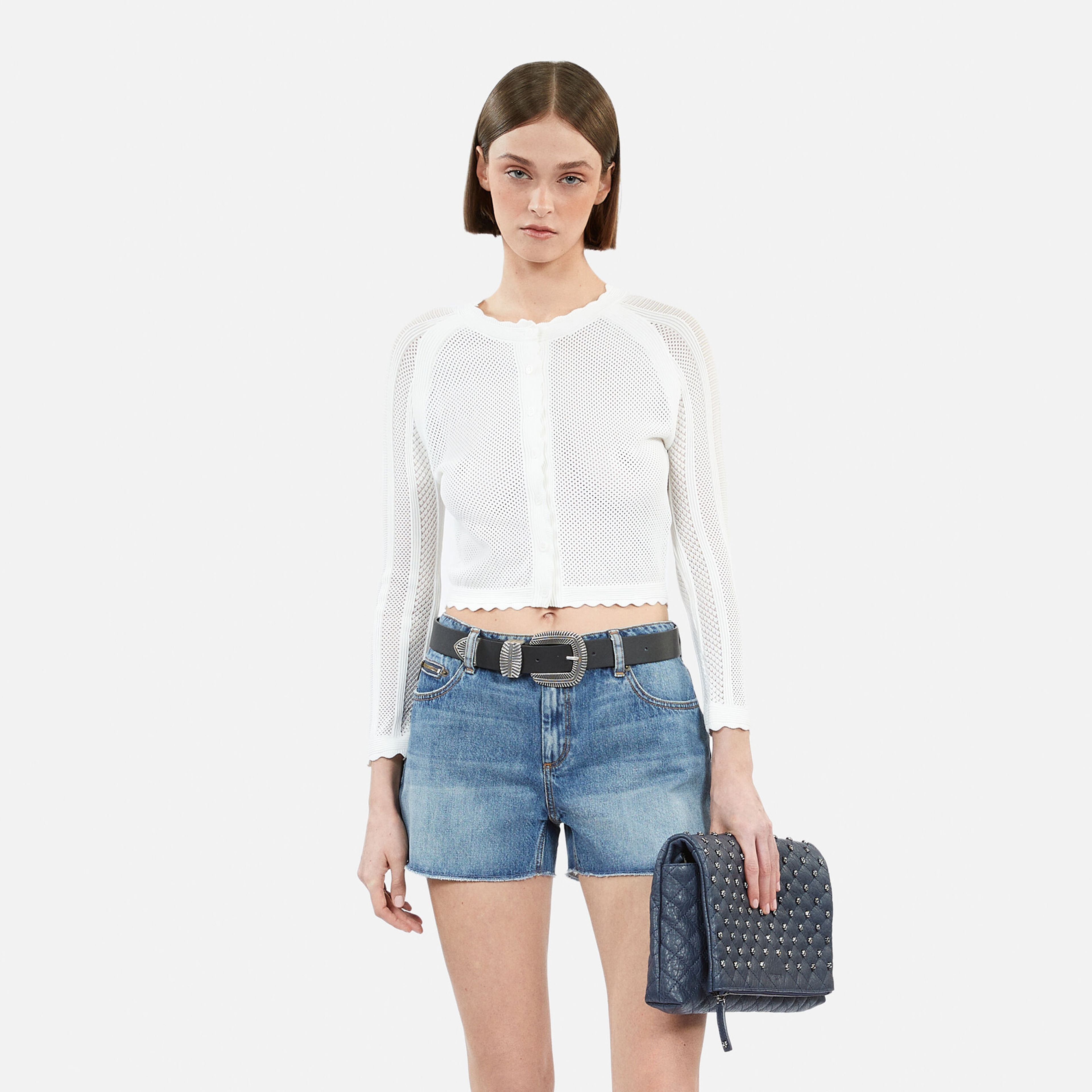 KADIN BEYAZ CROP ÖRGÜ HIRKA