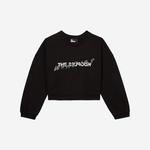 KADIN BASKILI BİSİKLET YAKA SİYAH CROP  SWEATSHIRT