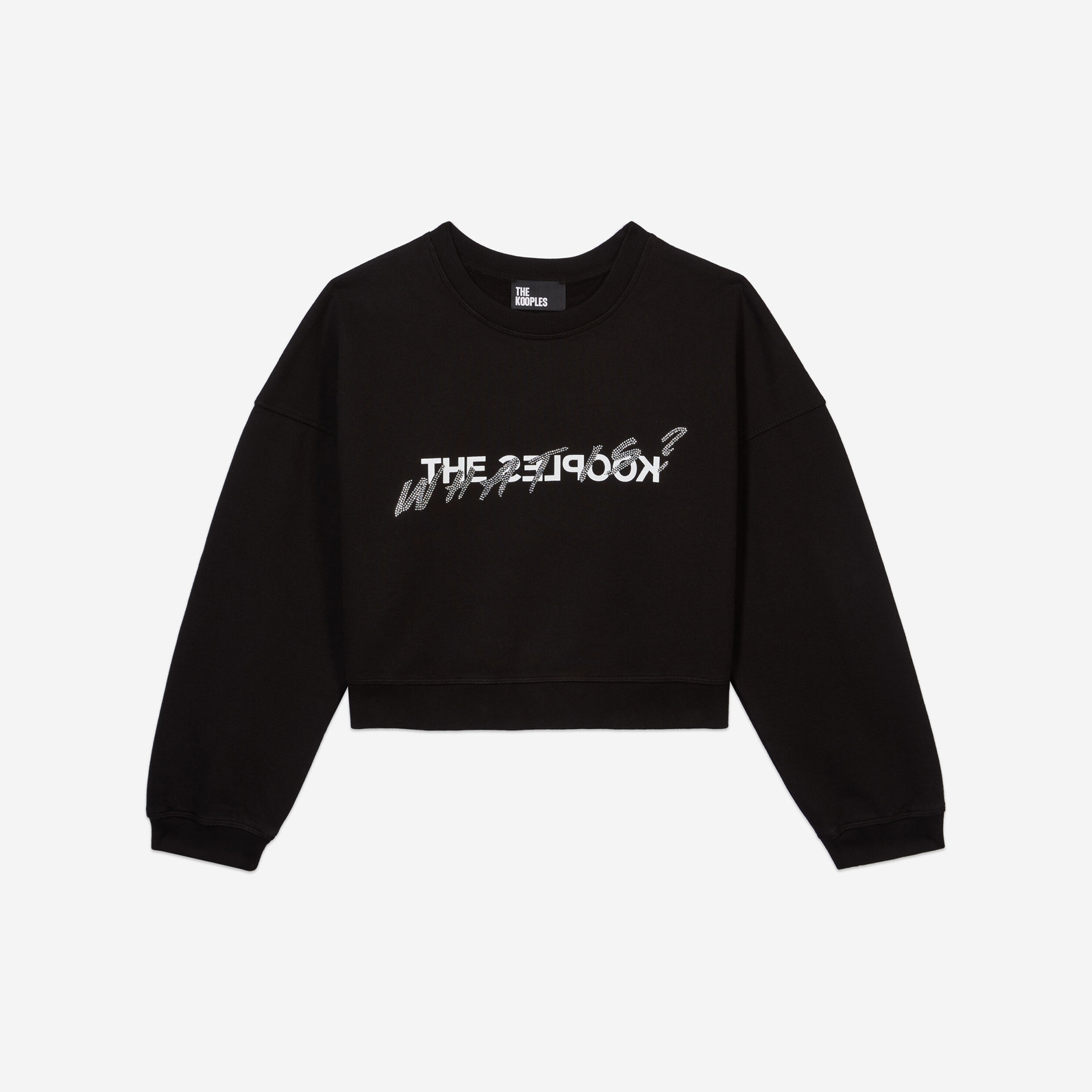 KADIN BASKILI BİSİKLET YAKA SİYAH CROP  SWEATSHIRT