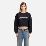 KADIN BASKILI BİSİKLET YAKA SİYAH CROP  SWEATSHIRT