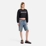 KADIN BASKILI BİSİKLET YAKA SİYAH CROP  SWEATSHIRT