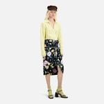 KADIN ÇİÇEK DESENLİ SİYAH MİDİ ETEK