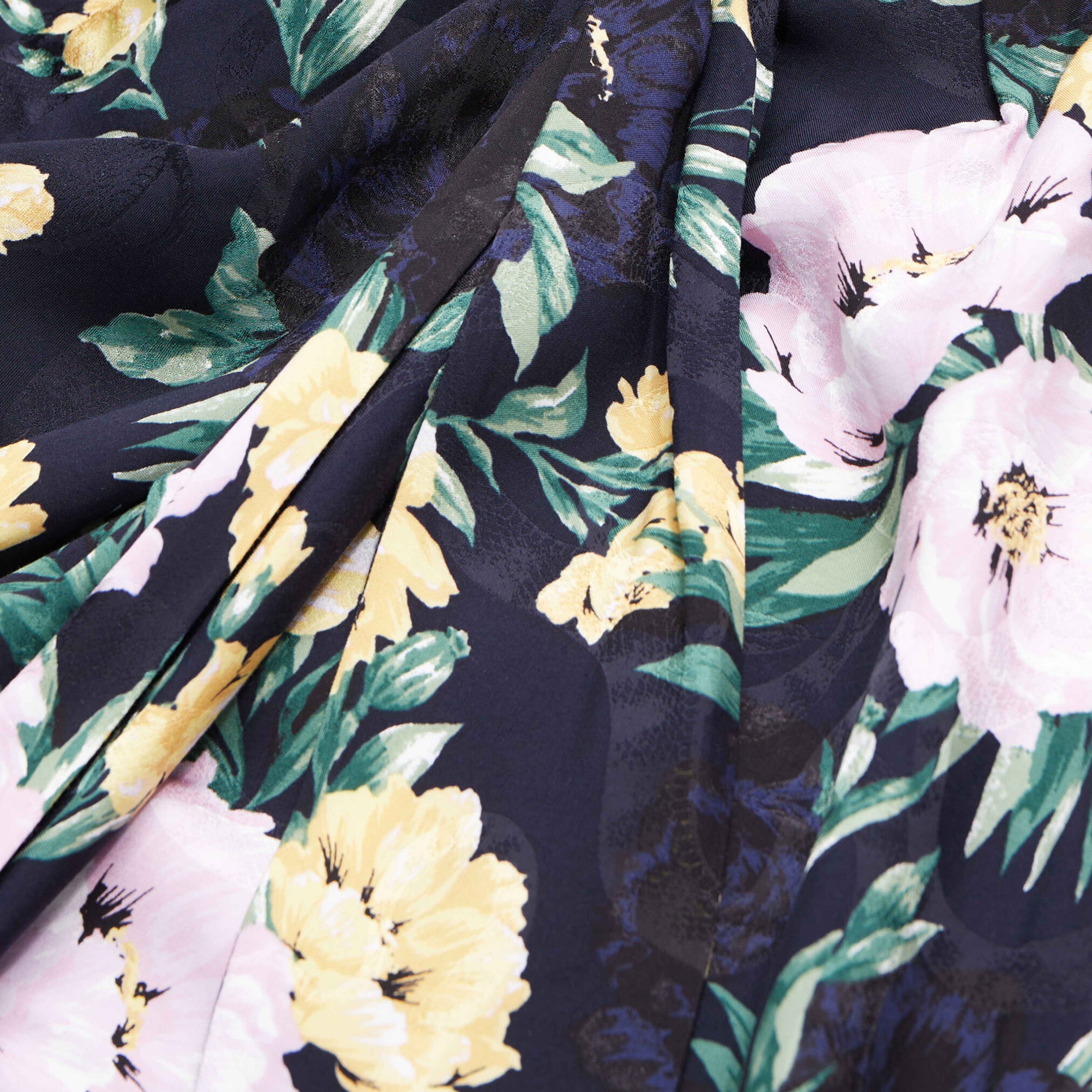 KADIN ÇİÇEK DESENLİ SİYAH MİDİ ETEK