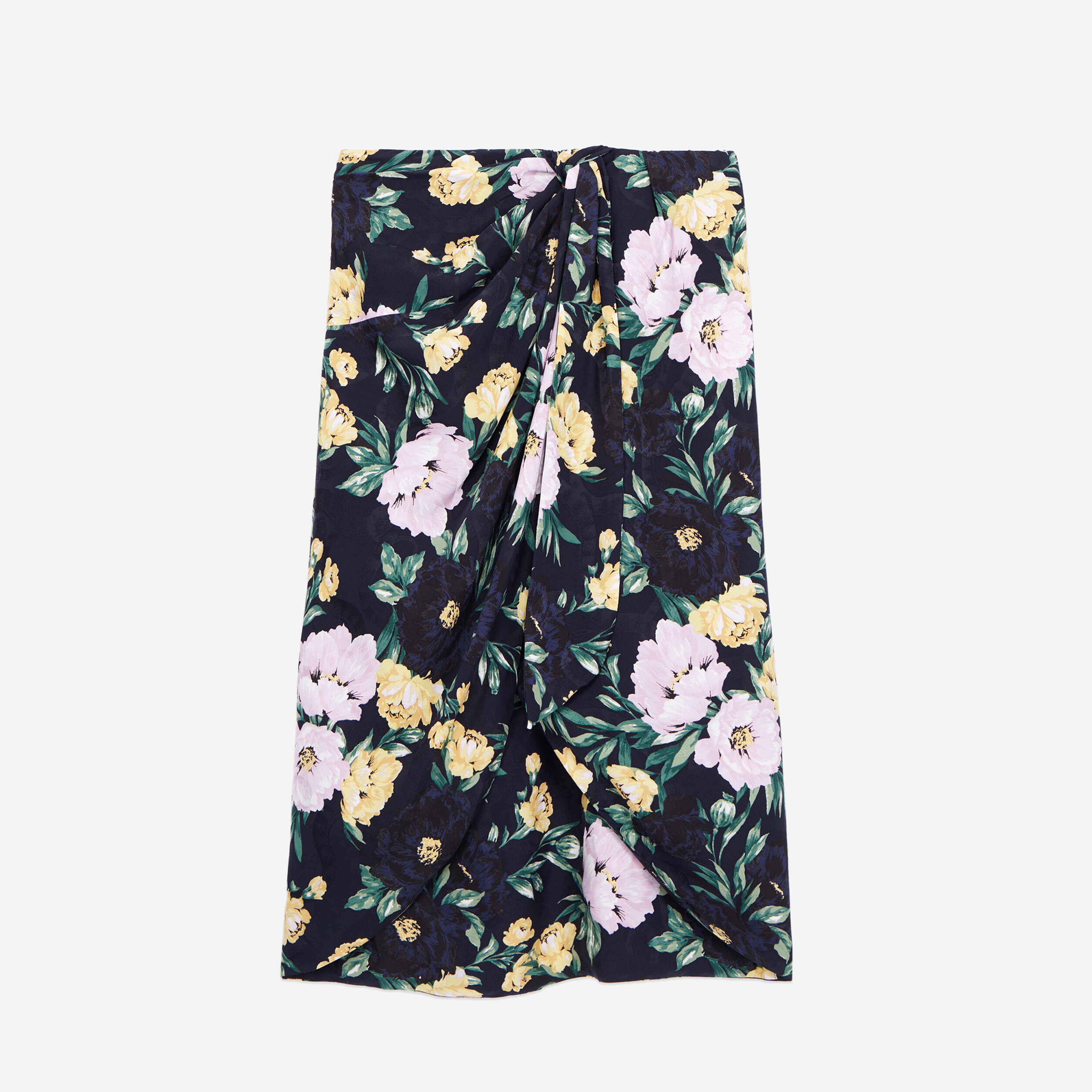 KADIN ÇİÇEK DESENLİ SİYAH MİDİ ETEK