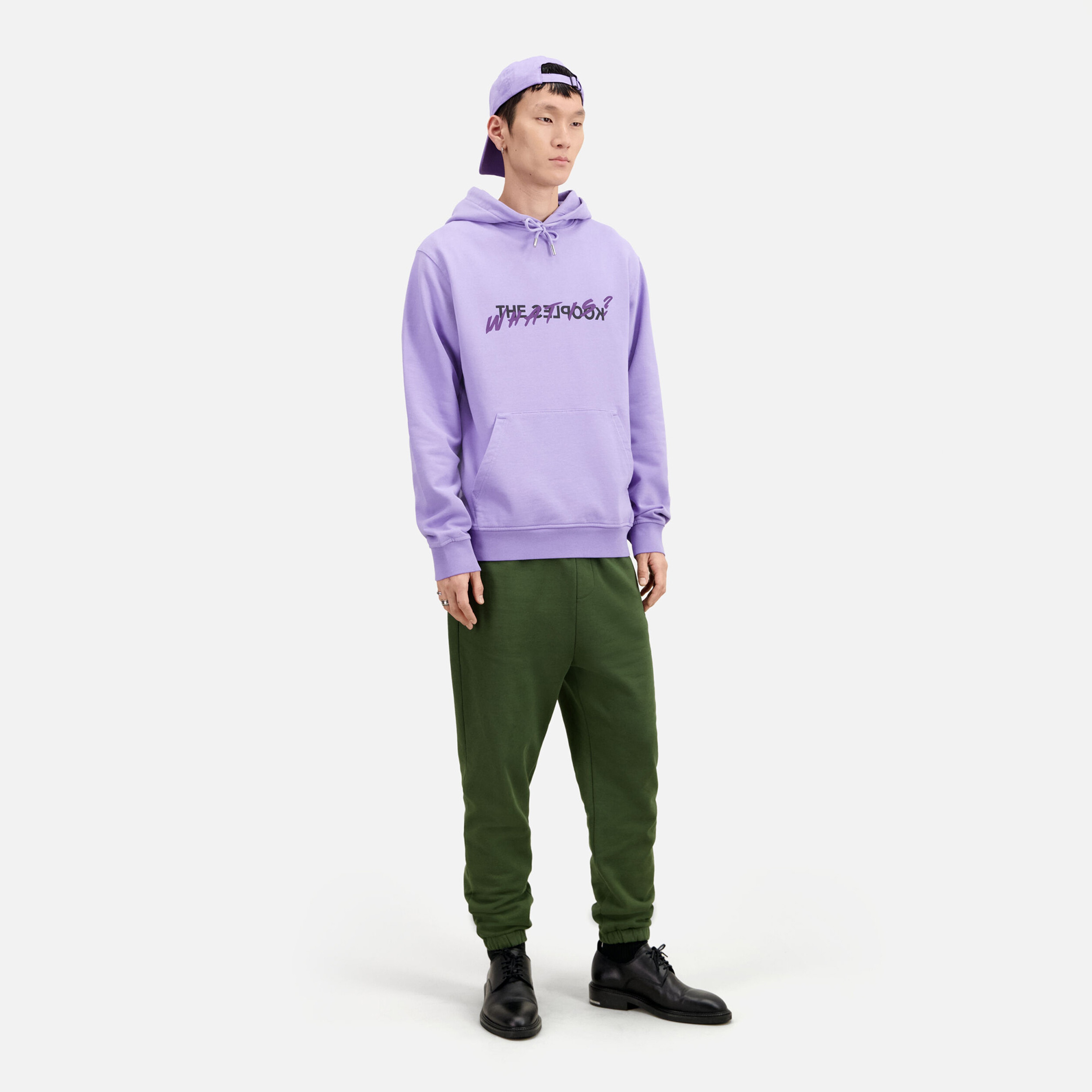 ERKEK BASKILI KAPÜŞONLU MOR SWEATSHIRT