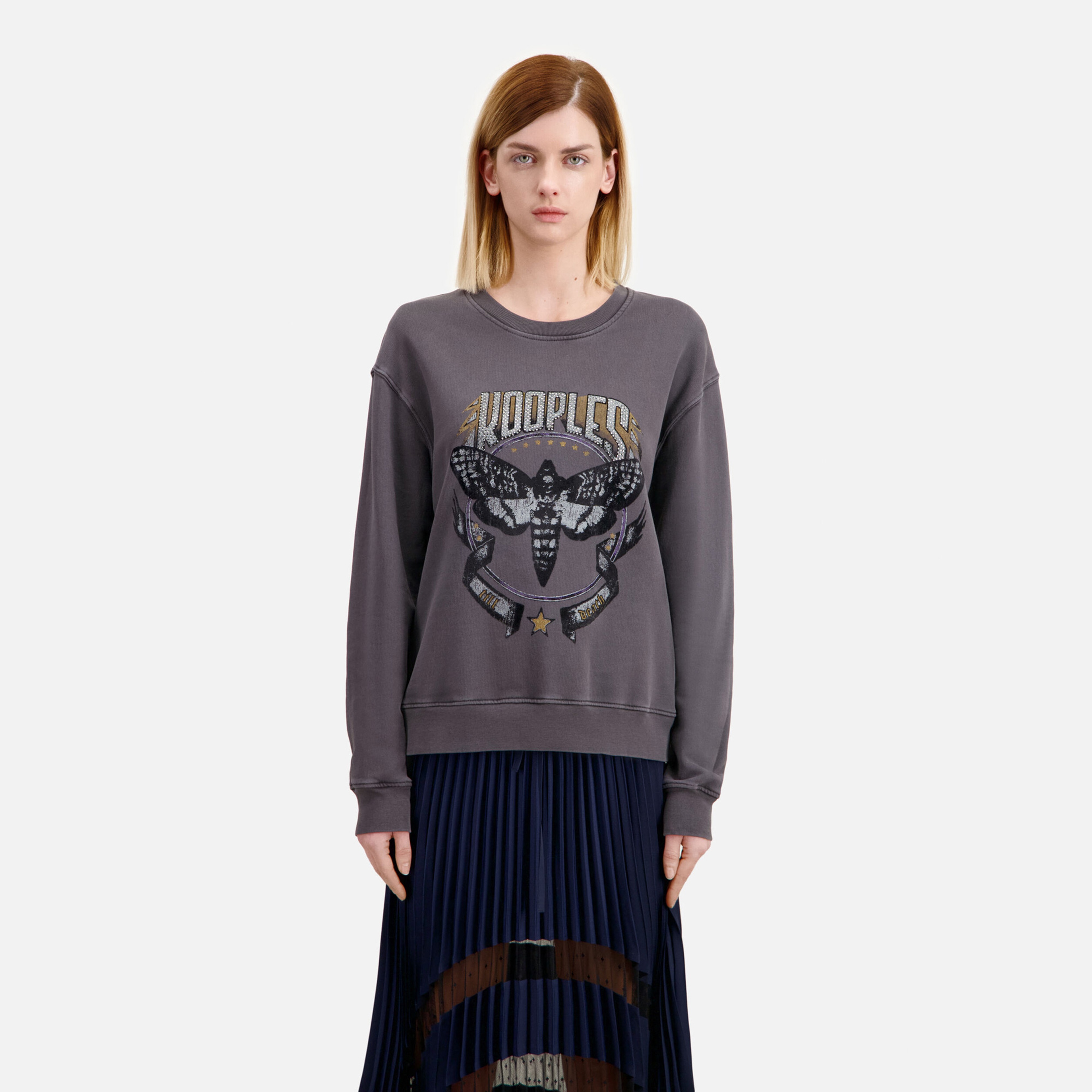 KADIN BASKILI BİSİKLET YAKA GRİ SWEATSHIRT