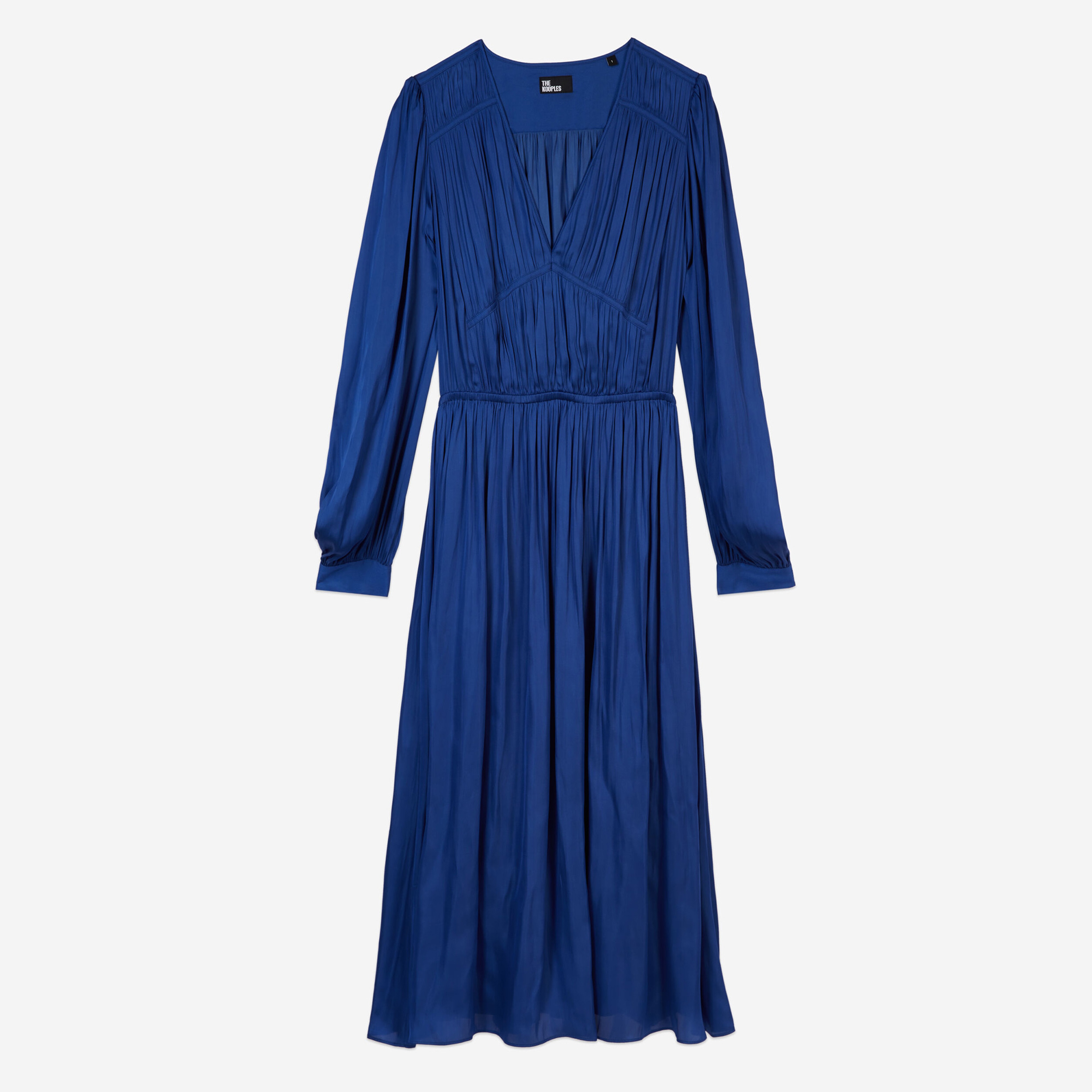 KADIN PİLELİ V YAKA MAVİ  ELBİSE