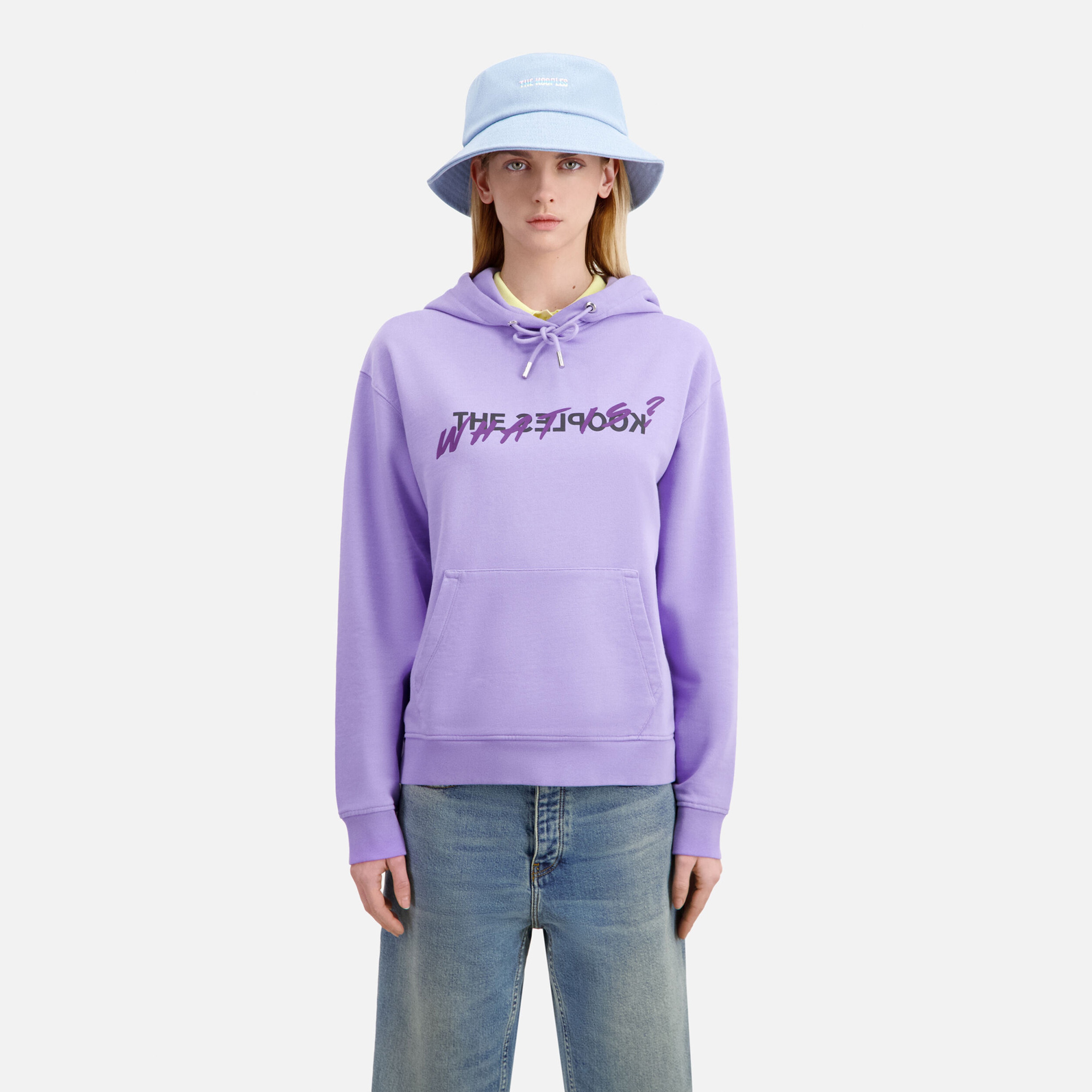 KADIN BASKILI KAPÜŞONLU MOR SWEATSHIRT