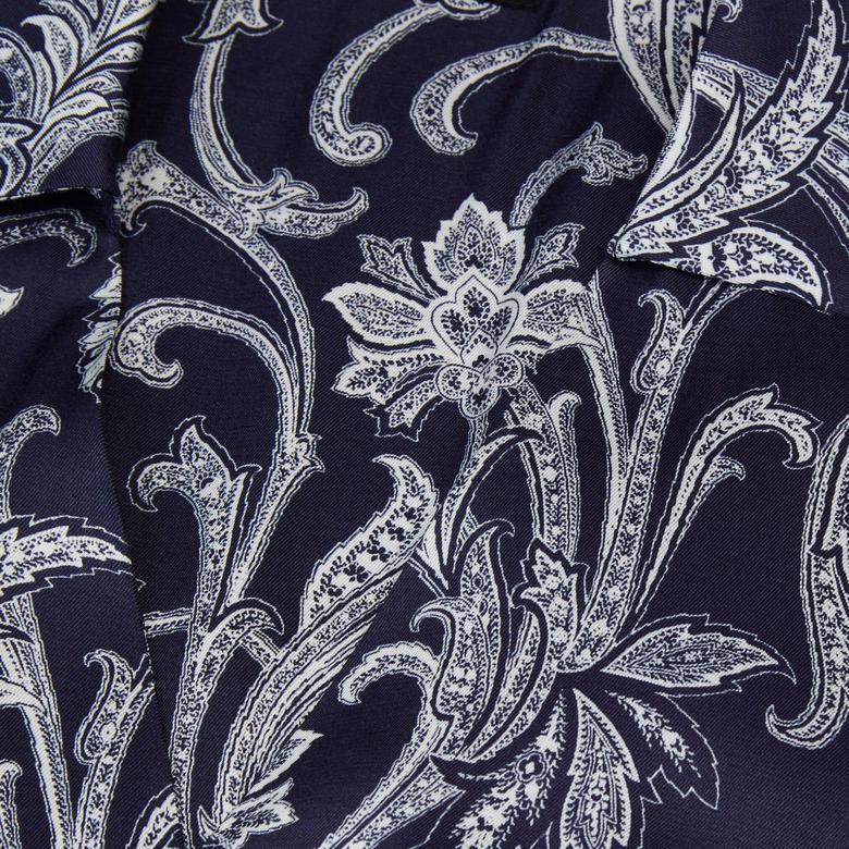 KADIN ÇİÇEK DESENLİ GÖMLEK YAKA LACİVERT ELBİSE