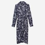 KADIN ÇİÇEK DESENLİ GÖMLEK YAKA LACİVERT ELBİSE