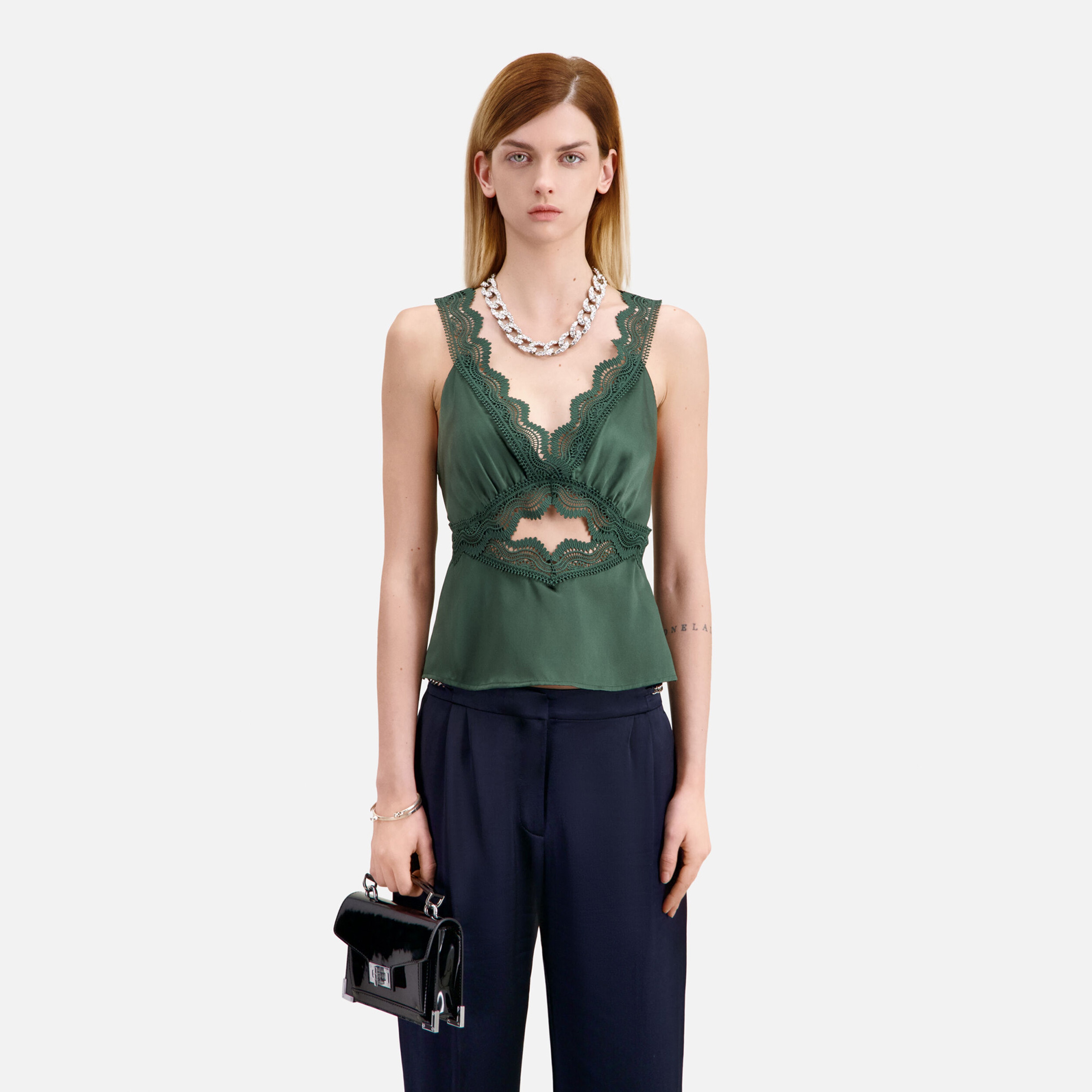 KADIN ZİNCİR DETAYLI LACİVERT PANTOLON