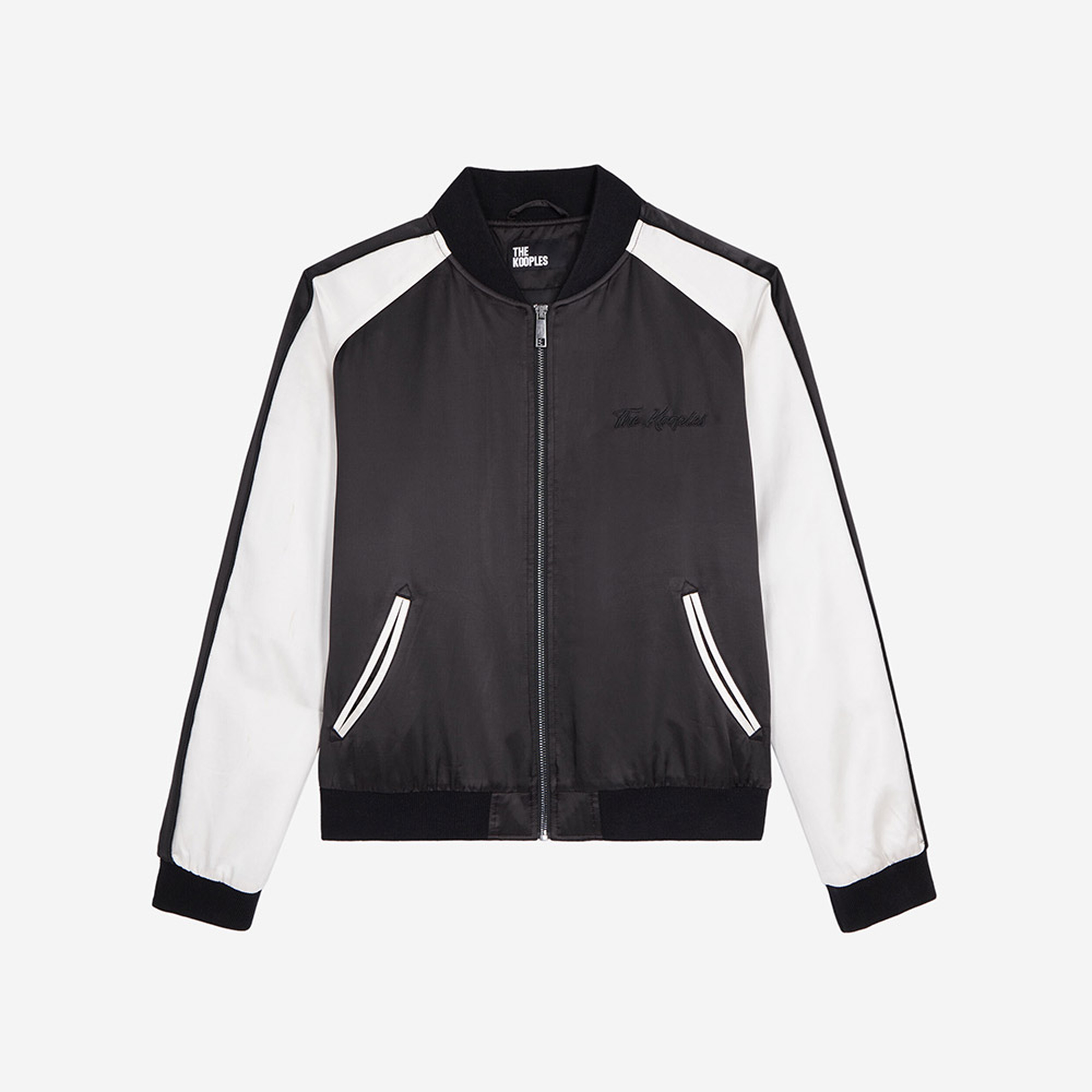 KADIN RENK BLOKLU SİYAH SATEN BOMBER CEKET