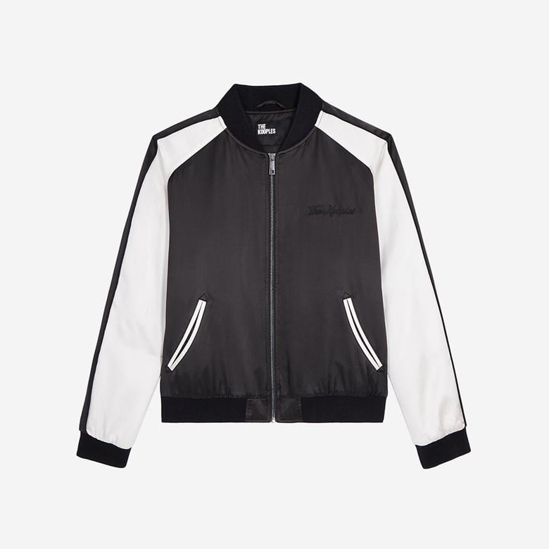 KADIN RENK BLOKLU SİYAH SATEN BOMBER CEKET