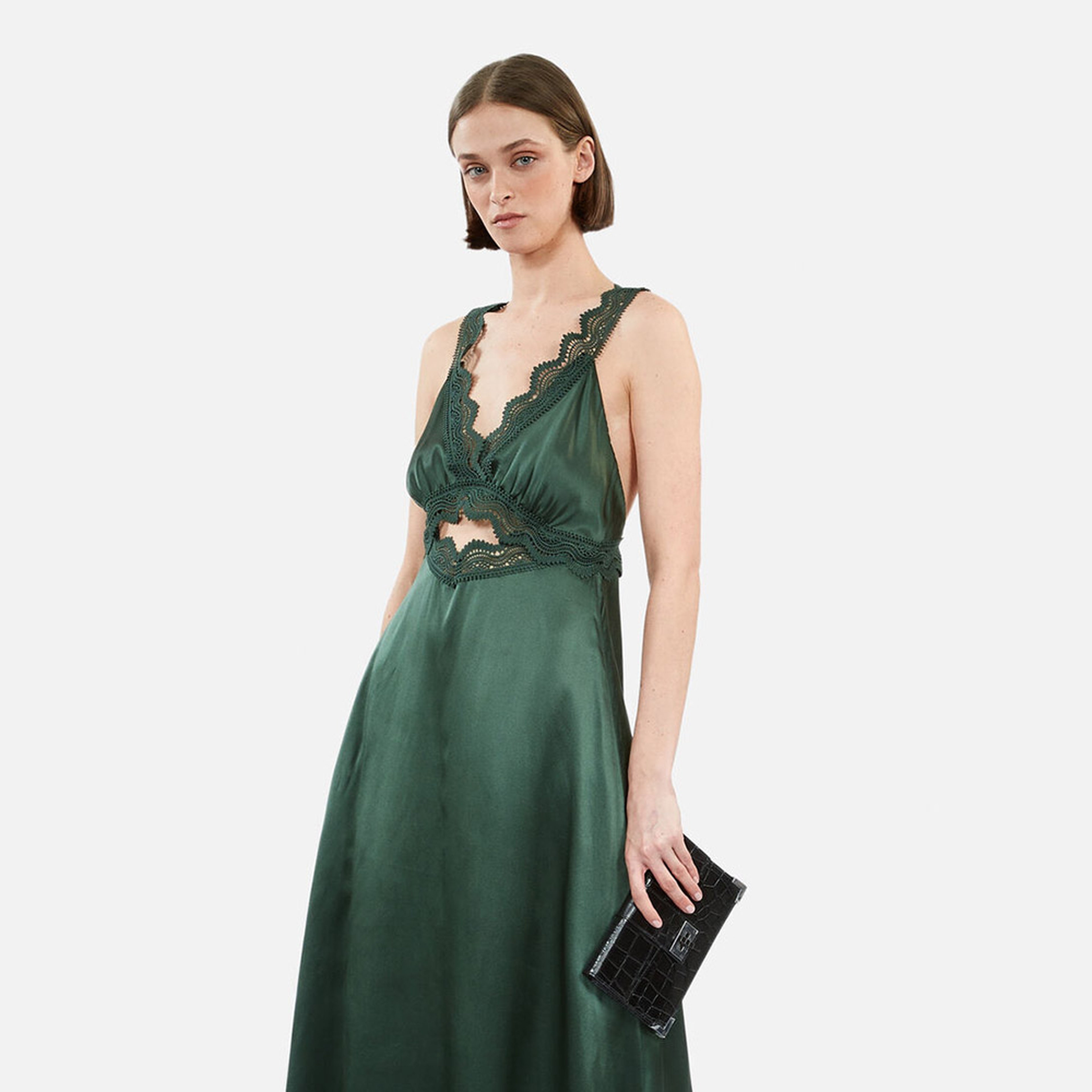 KADIN YEŞİL UZUN ELBİSE