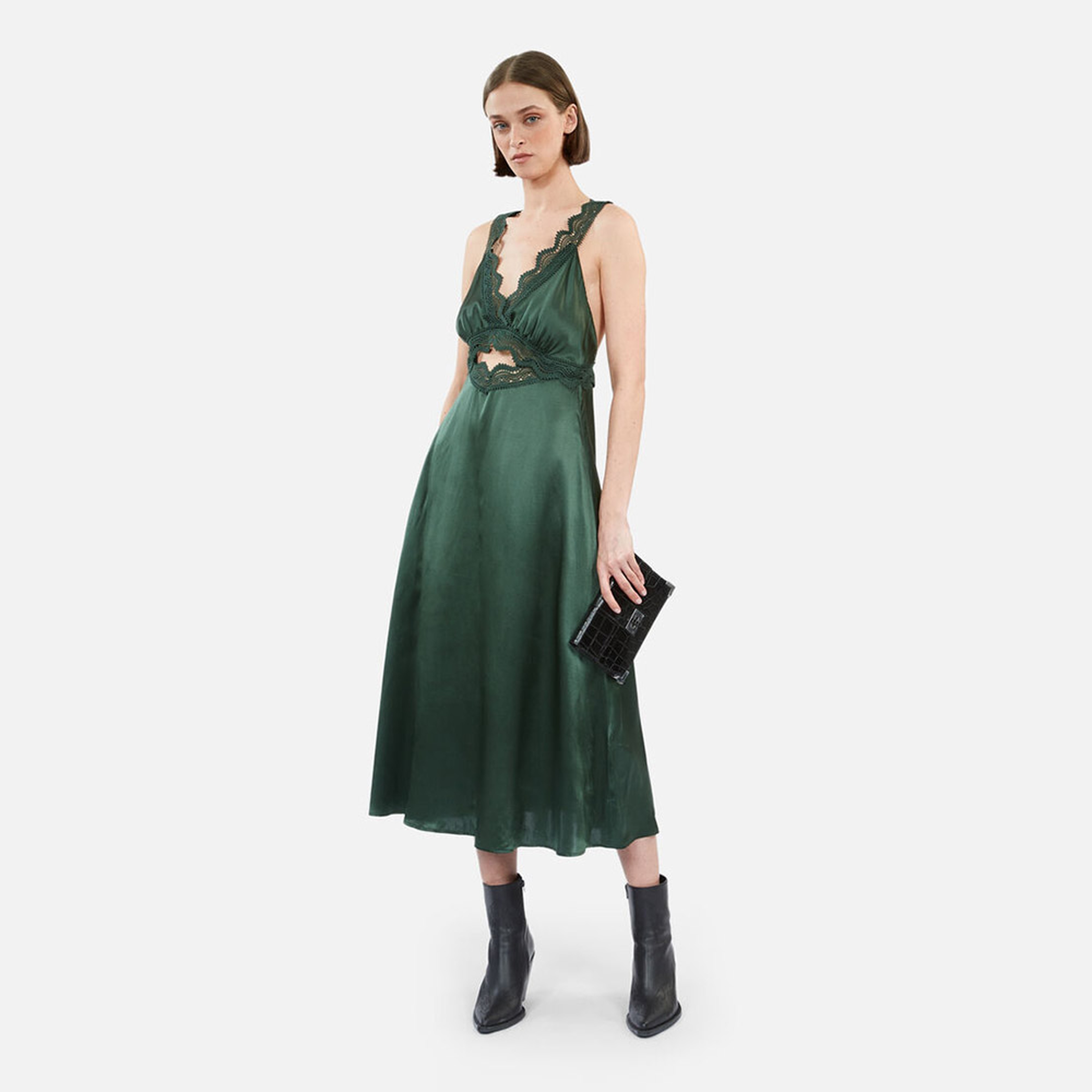 KADIN YEŞİL UZUN ELBİSE