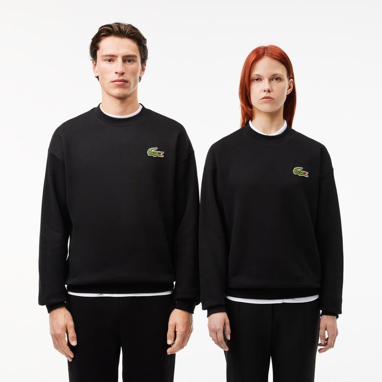 Unisex Loose Fit Bisiklet Yaka Organik Pamuk Siyah Sweatshirt