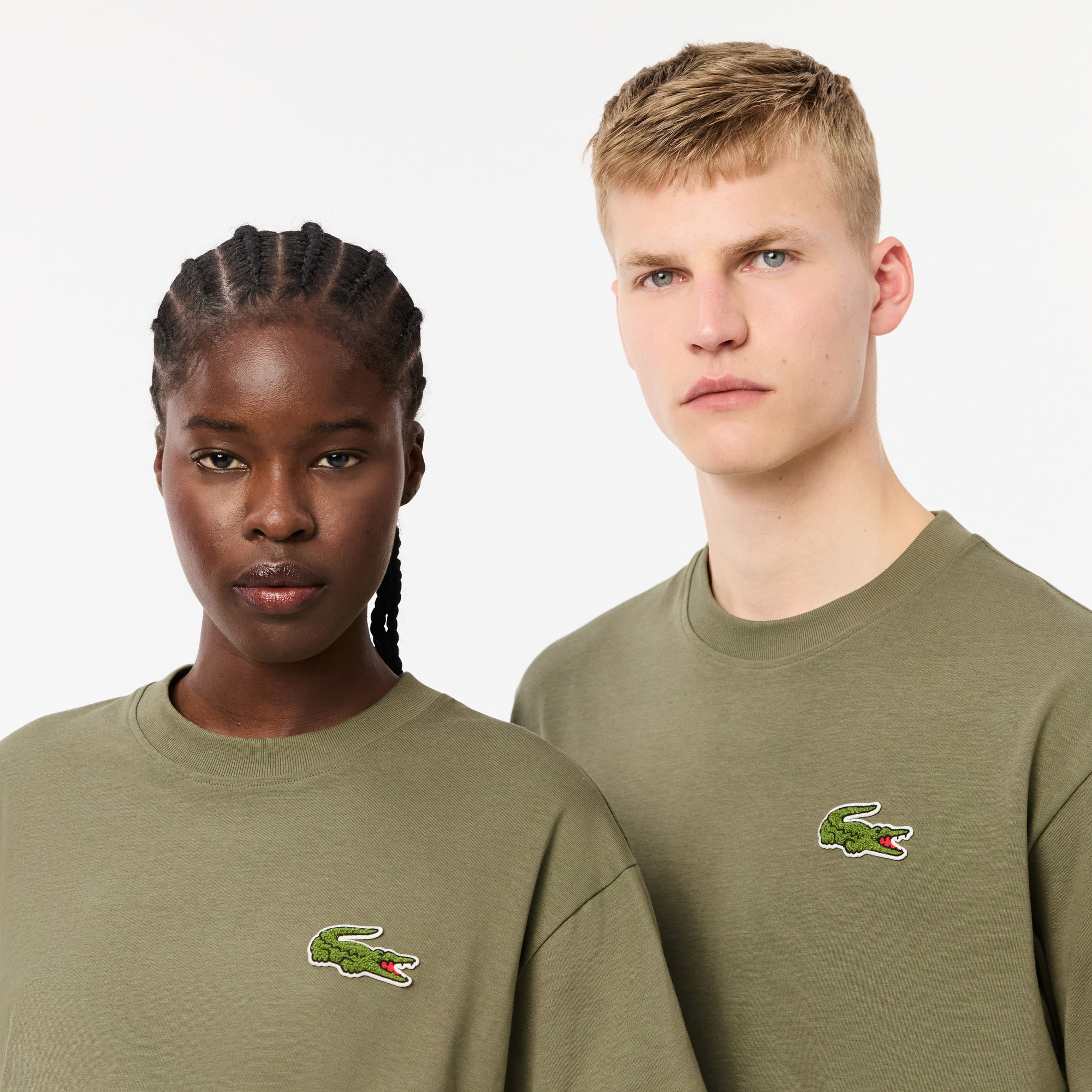 Unisex Loose Fit Bisiklet Yaka Organik Pamuk Haki T-Shirt