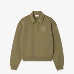 Kadın Relaxed Fit Polo Yaka Haki Sweatshirt